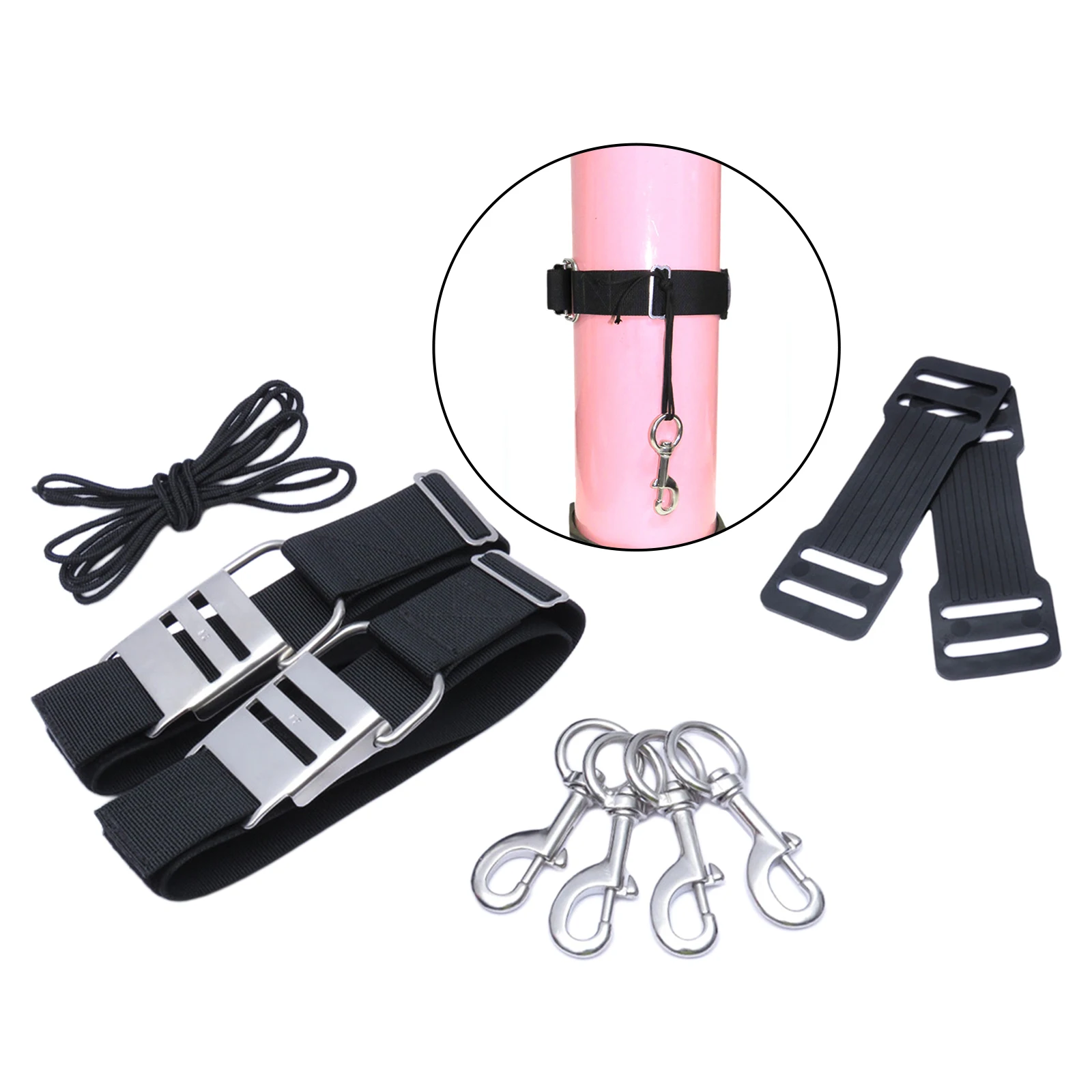 Heavy Duty Kit Twin Straps Diving Diver Cam Band with Buckle and 6.50 ft Technical Diving side mounted gas cylinder Nylon Rope 