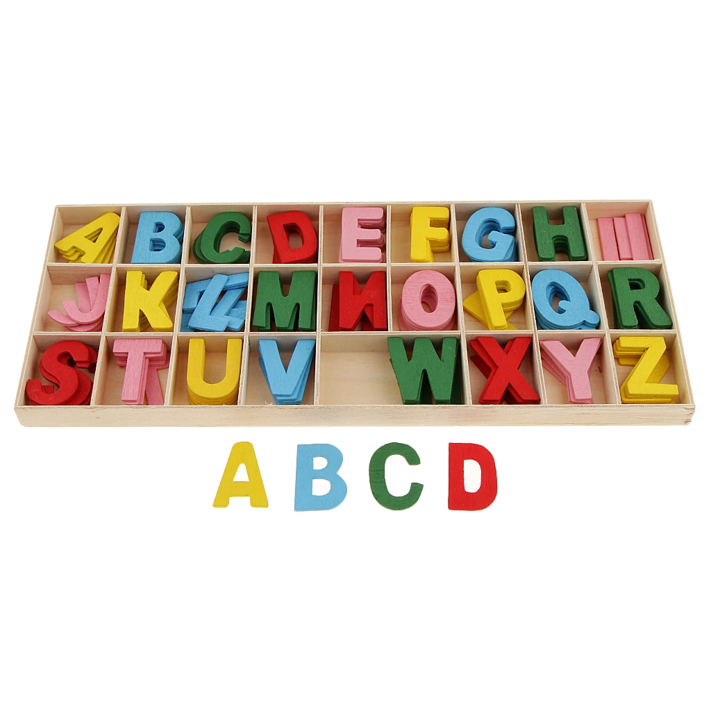 156 Pieces Wooden A-Z Letters Embellishment With Wood Box For Kids Toys Games