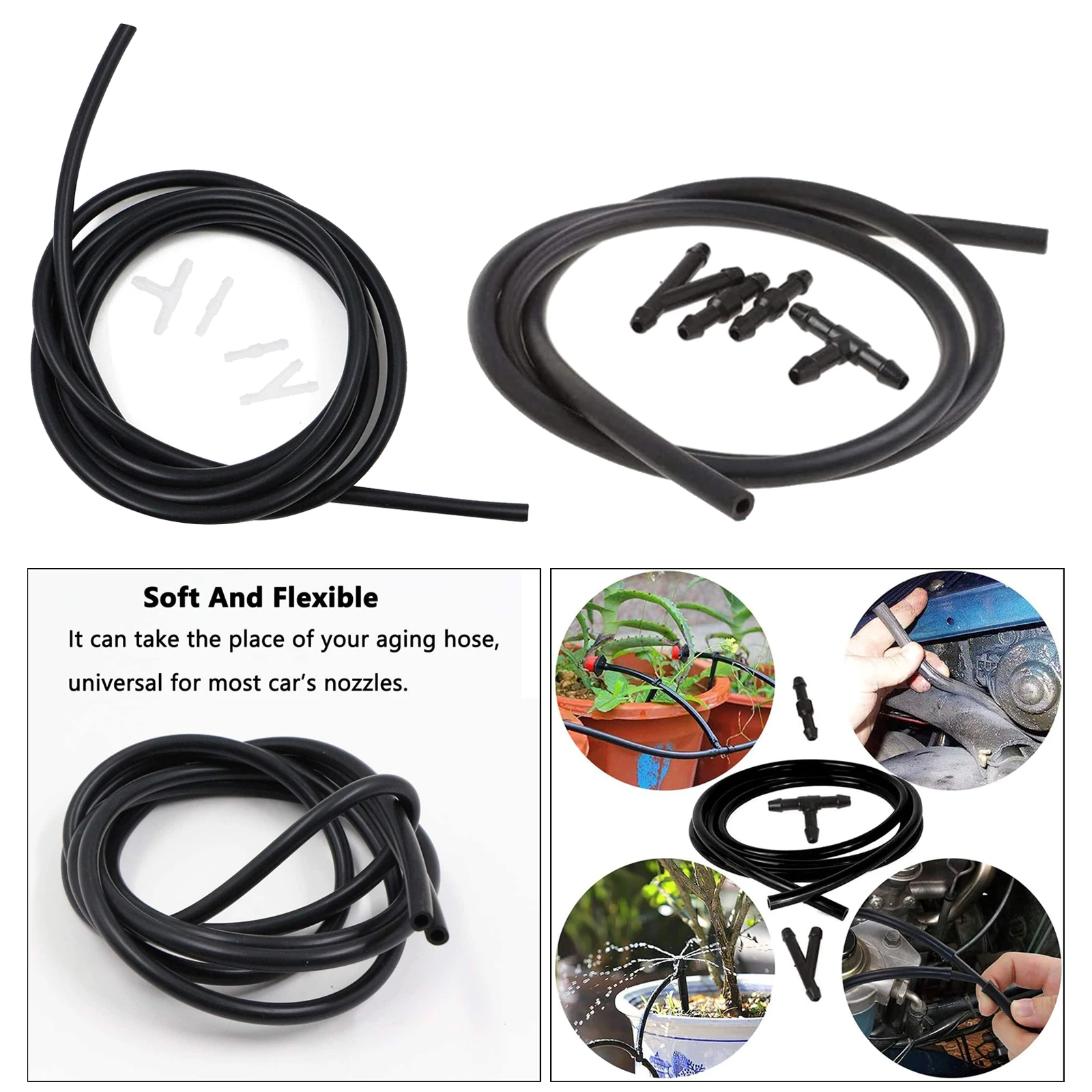 Windshield Washer Hose Kit, Universal Washer Fluid Hose with Hose Connector (2 Meters Length)