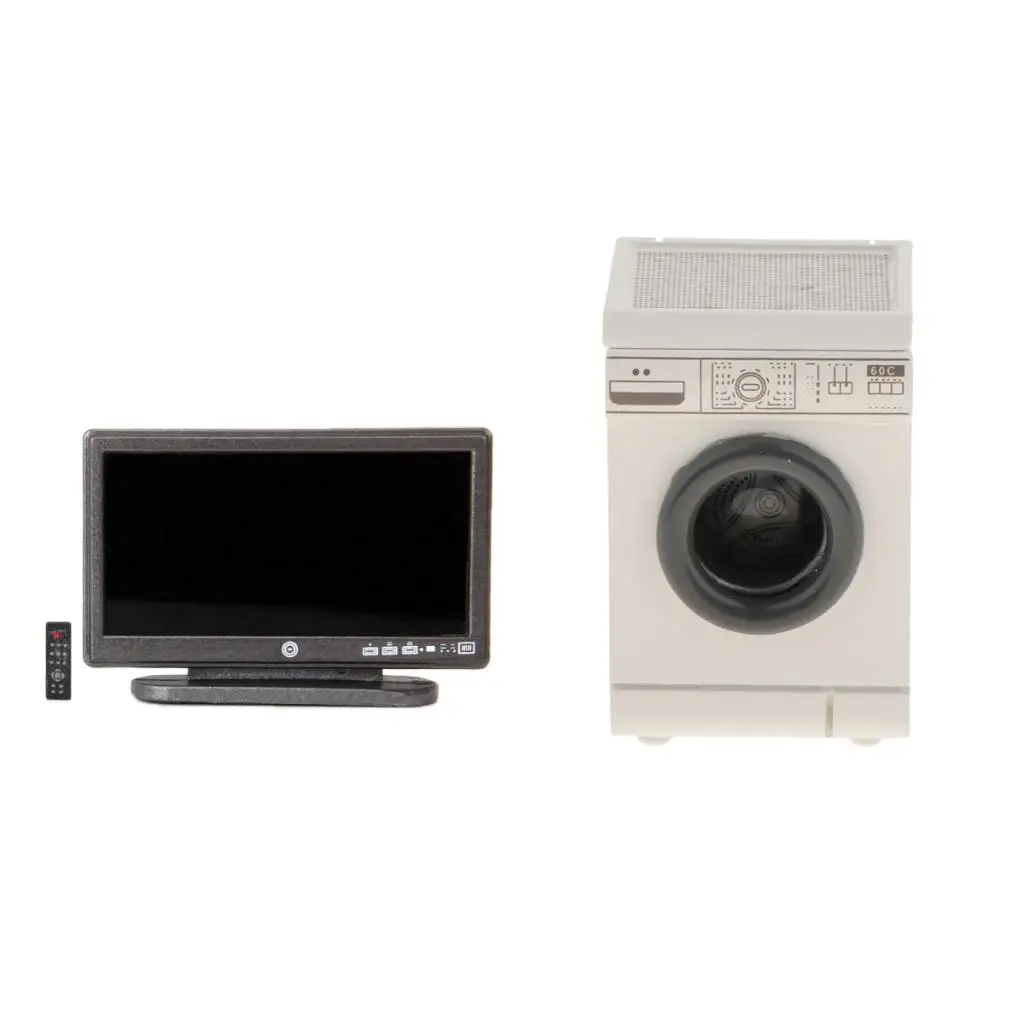 1:12 Miniature Washing Machine and Flat-panel TV Furniture Supplies Scenery