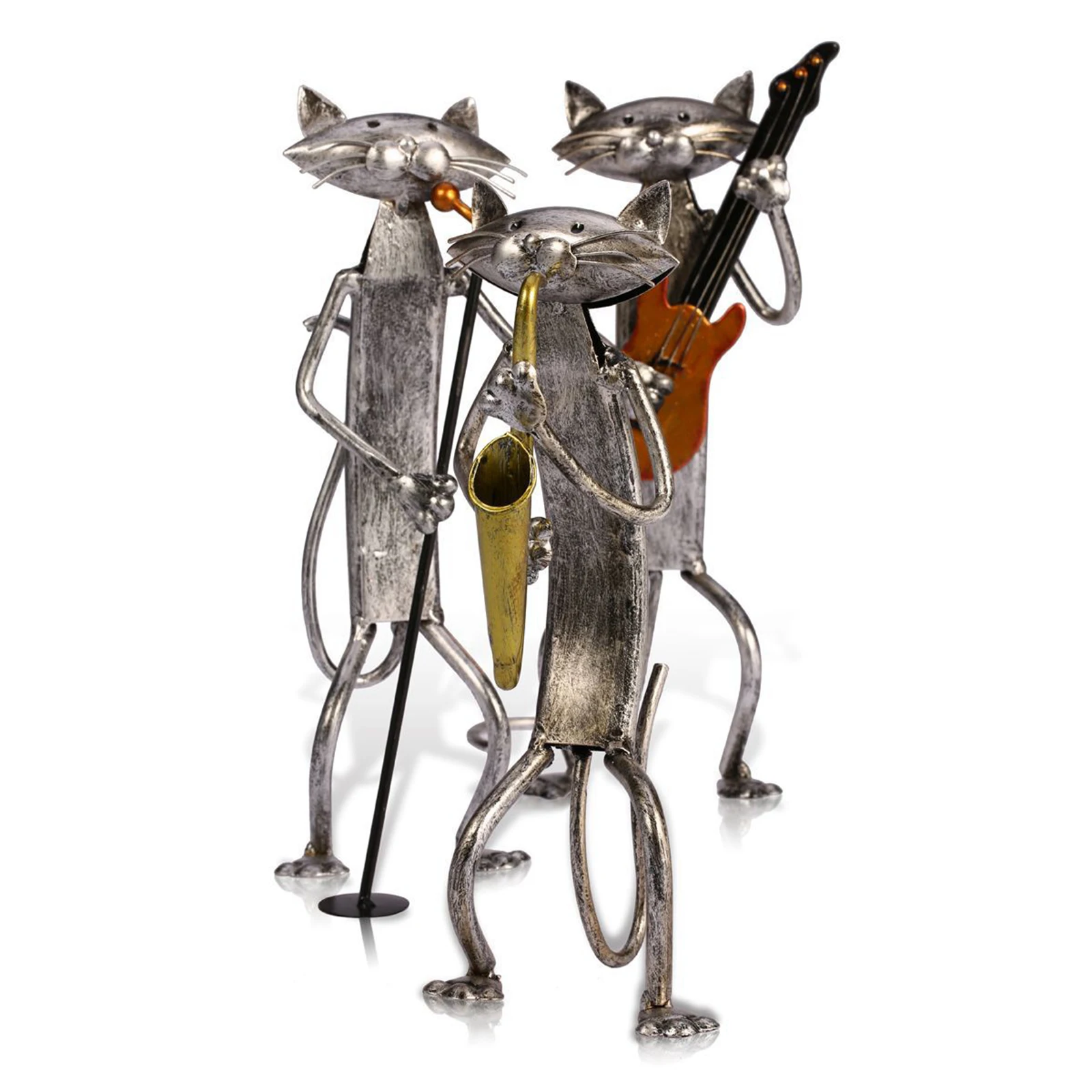 Metal Figurine Playing Guitar/Saxophone/Singing Cat Figurine Furnishing Articles