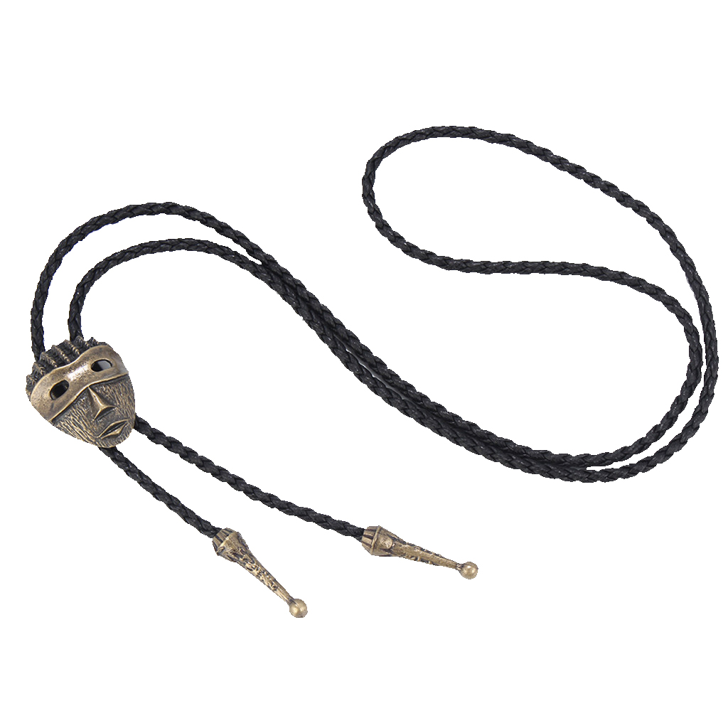 Western Cowboy Bronze Stone Bolo Tie Leather Necklace Unisex Jewelry