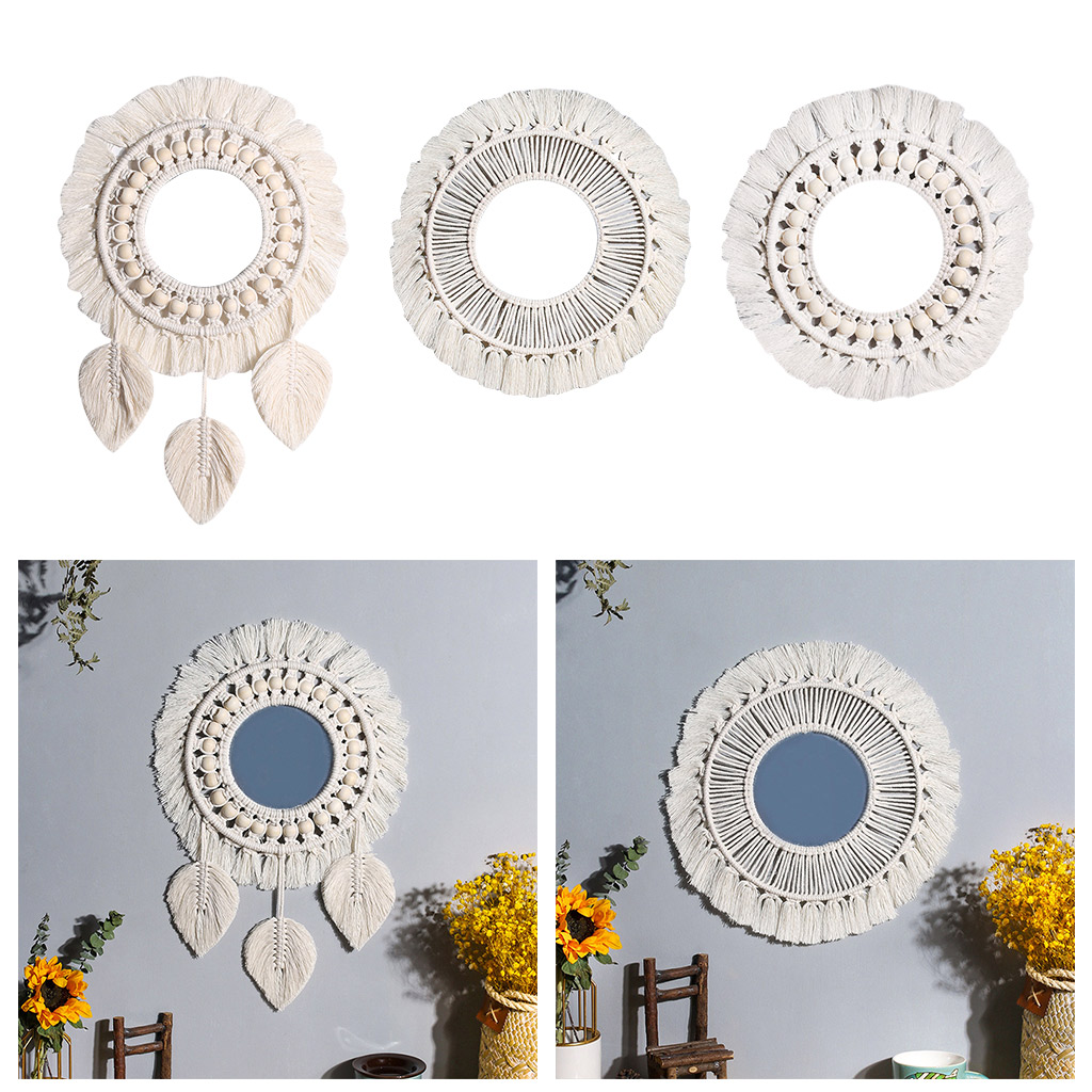 ing Wall Mirror with Macrame Fringe Round Decorative Boho Antique Mirror for Apartment Living Room Bedroom Baby Nursery