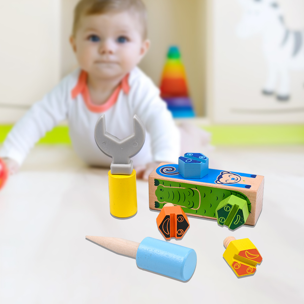 Wooden Screw Block Toy Nut Repair Tool Set Fun Fine Motor for Boys & Girls