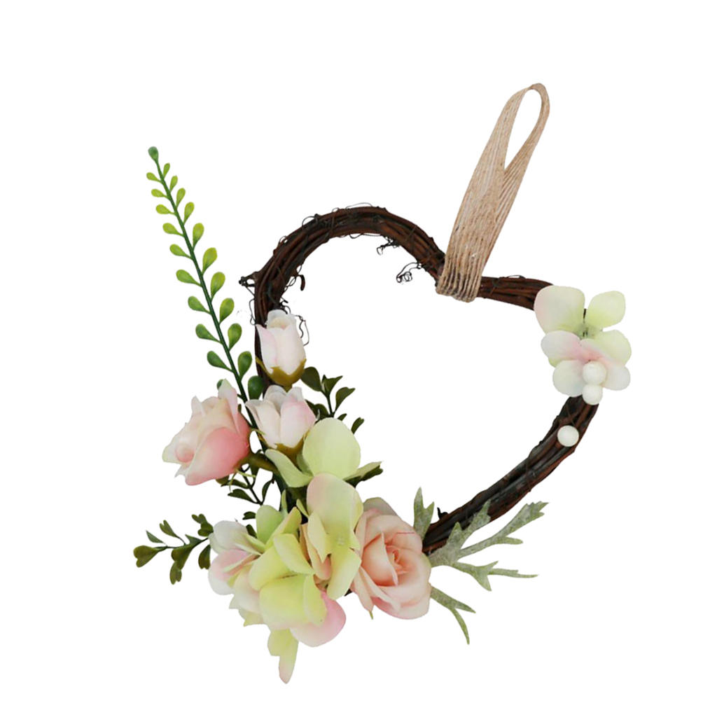 Shabby Chic Heart Rattan Artificial Simulation Rose Flower Home Door Lintel Chair Wall Decoration Wedding Party Supplier