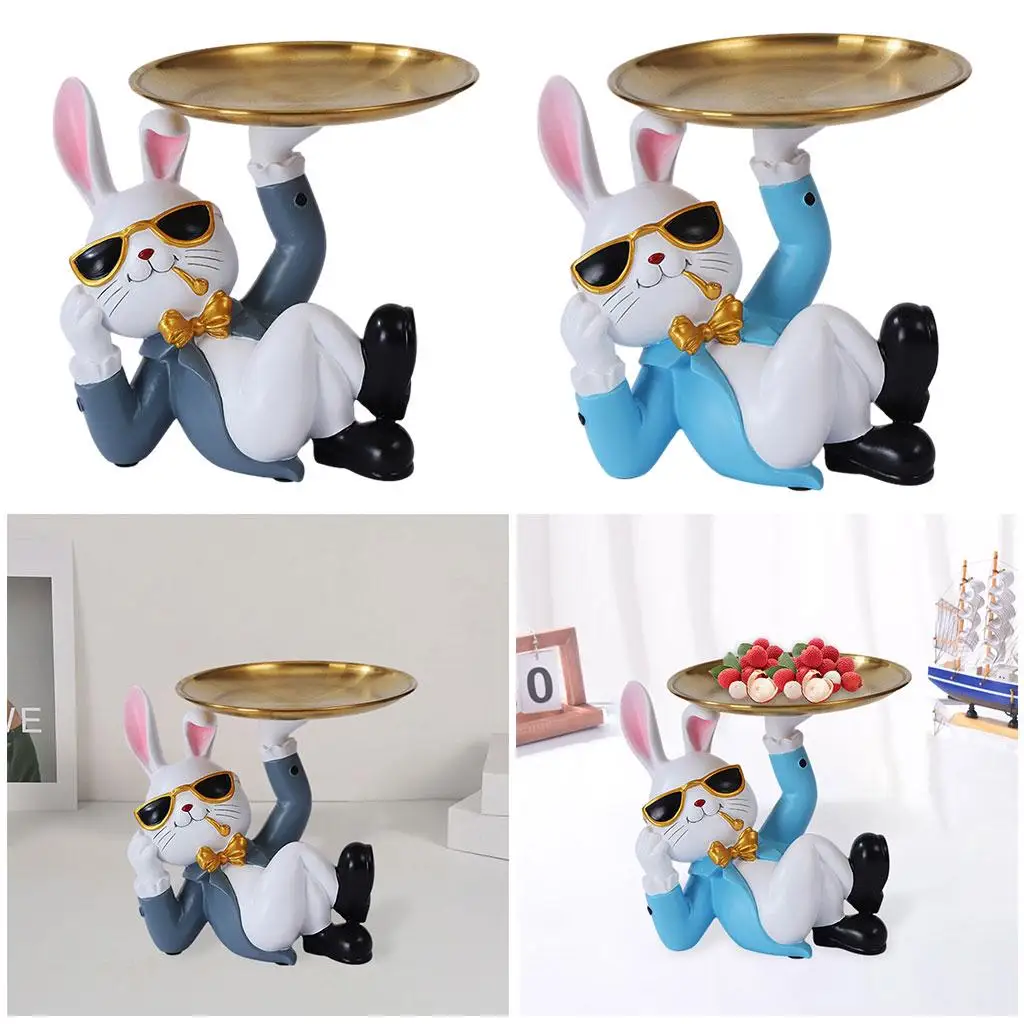 Creative Rabbit Storage Tray, Bunny Stationery Key Tray Plate Organizer Rack for Tabletop Bathroom Sculpture Decoration Ornament