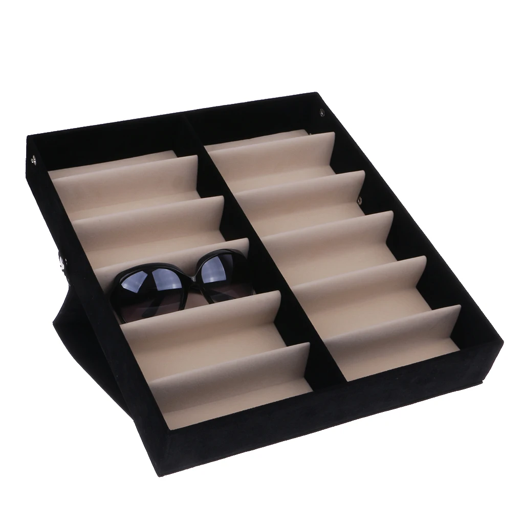Sunglasses Organizer Case, Black Showcase Box for Eyewear Glasses Display Storage Suitcase - 12 Slots