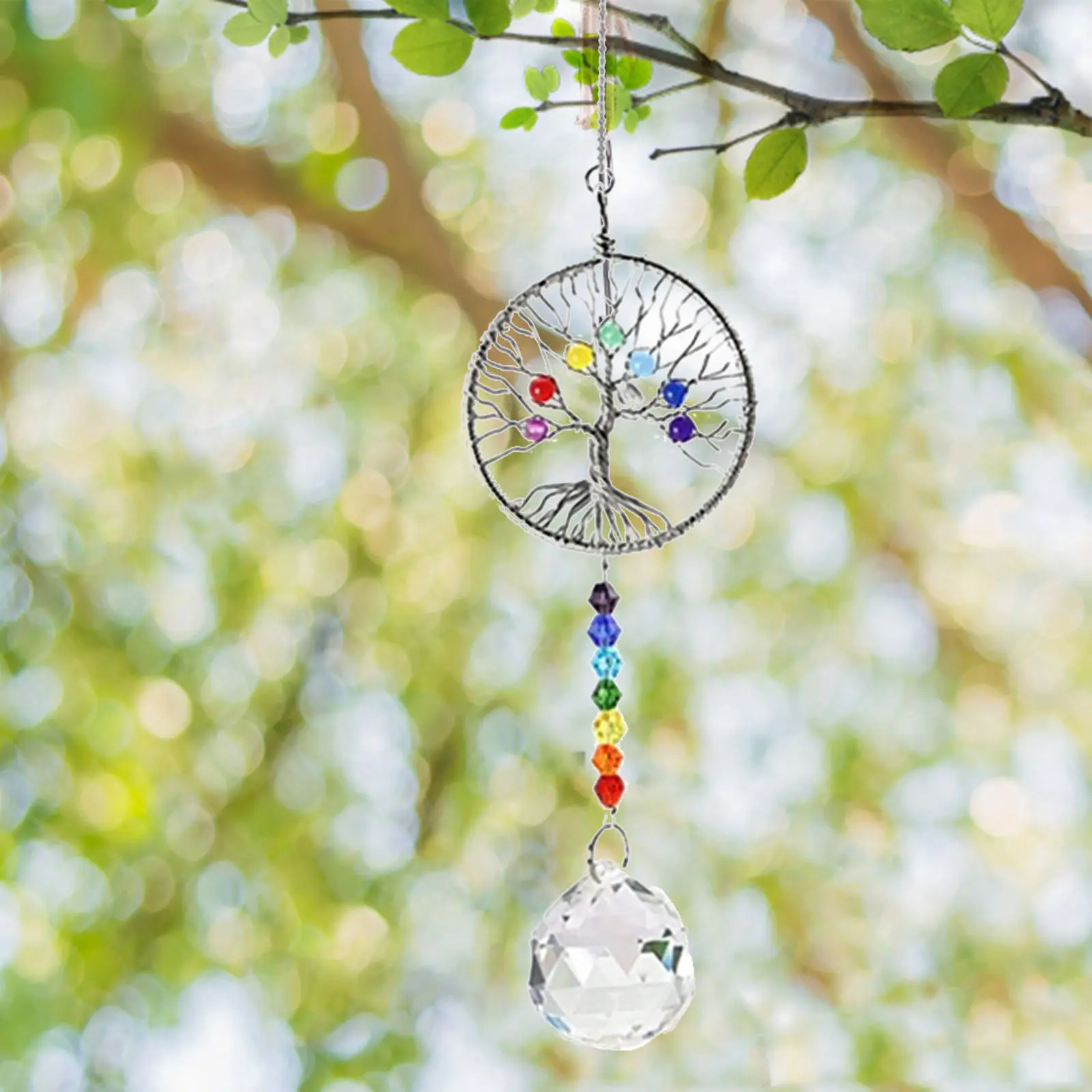 Hanging Crystal , Tree Colorful Life Rainbow , Hanging Garden , Pair Colored Beaded  Ornaments