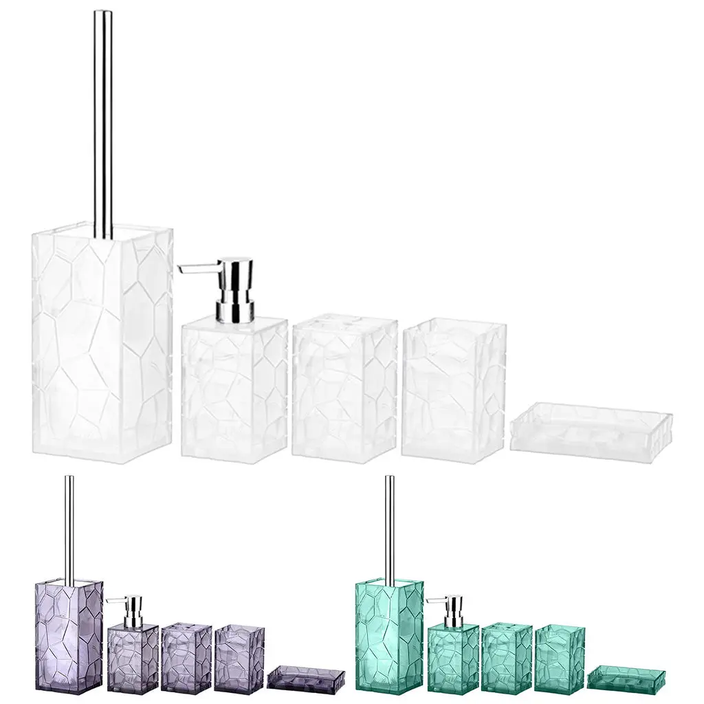 Bathroom Accessories Set 5-Pieces Bathroom Gift Set, Includes Soap Dispenser, Toothbrush Holder, Trash Can ,Tumbler & Soap Dish