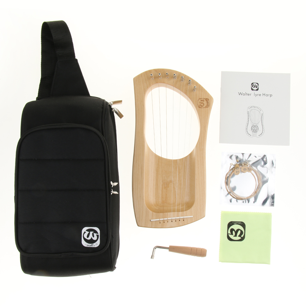 Wooden 7 Strings Mahogany Mini Harp Lyre， with Tuner&Case for Music Playing，Practicing