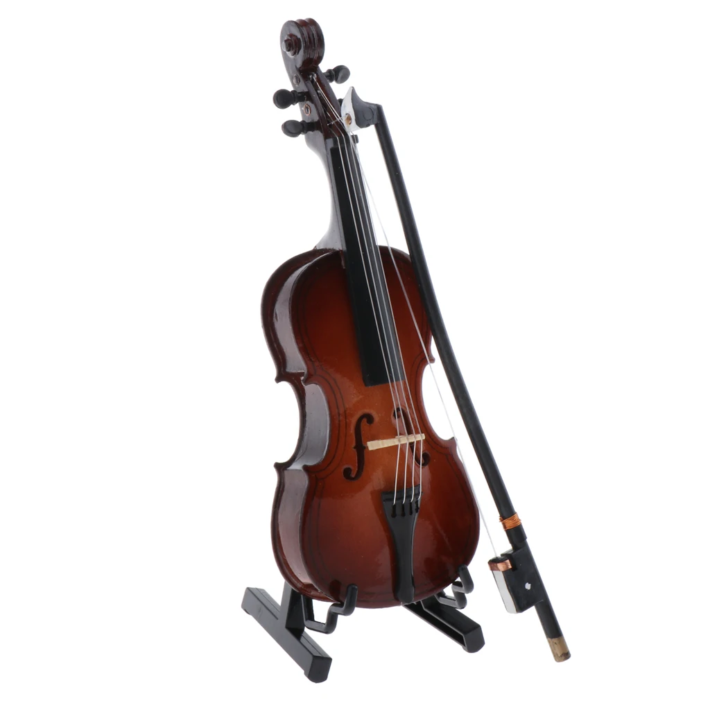 Miniature Cello Musical Instrument W/ Stand for 1:12 Dolls House Decor