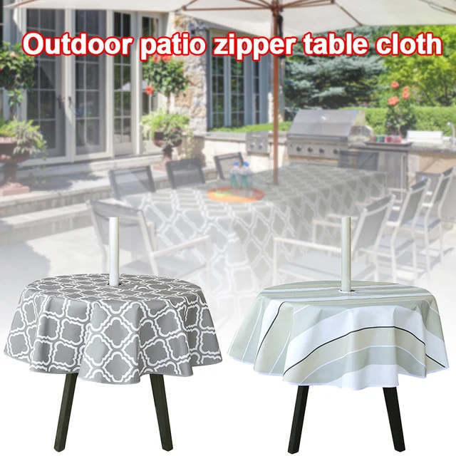 Toalha de mesa redonda ao ar livre com orifício para guarda-chuva