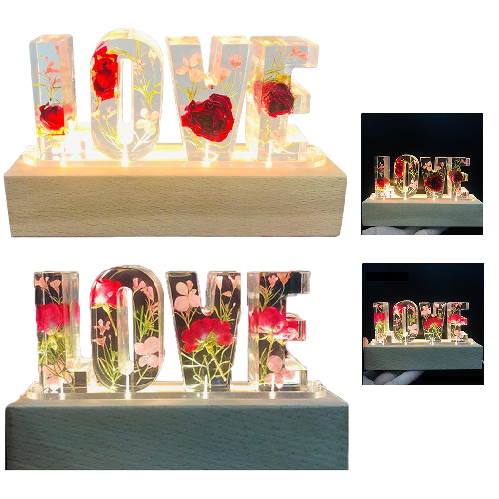 Dried Flower Letter Night Light LED Epoxy Resin Dried Flower Embossed Night Light Valentine`s Day Anniversary Gift Light