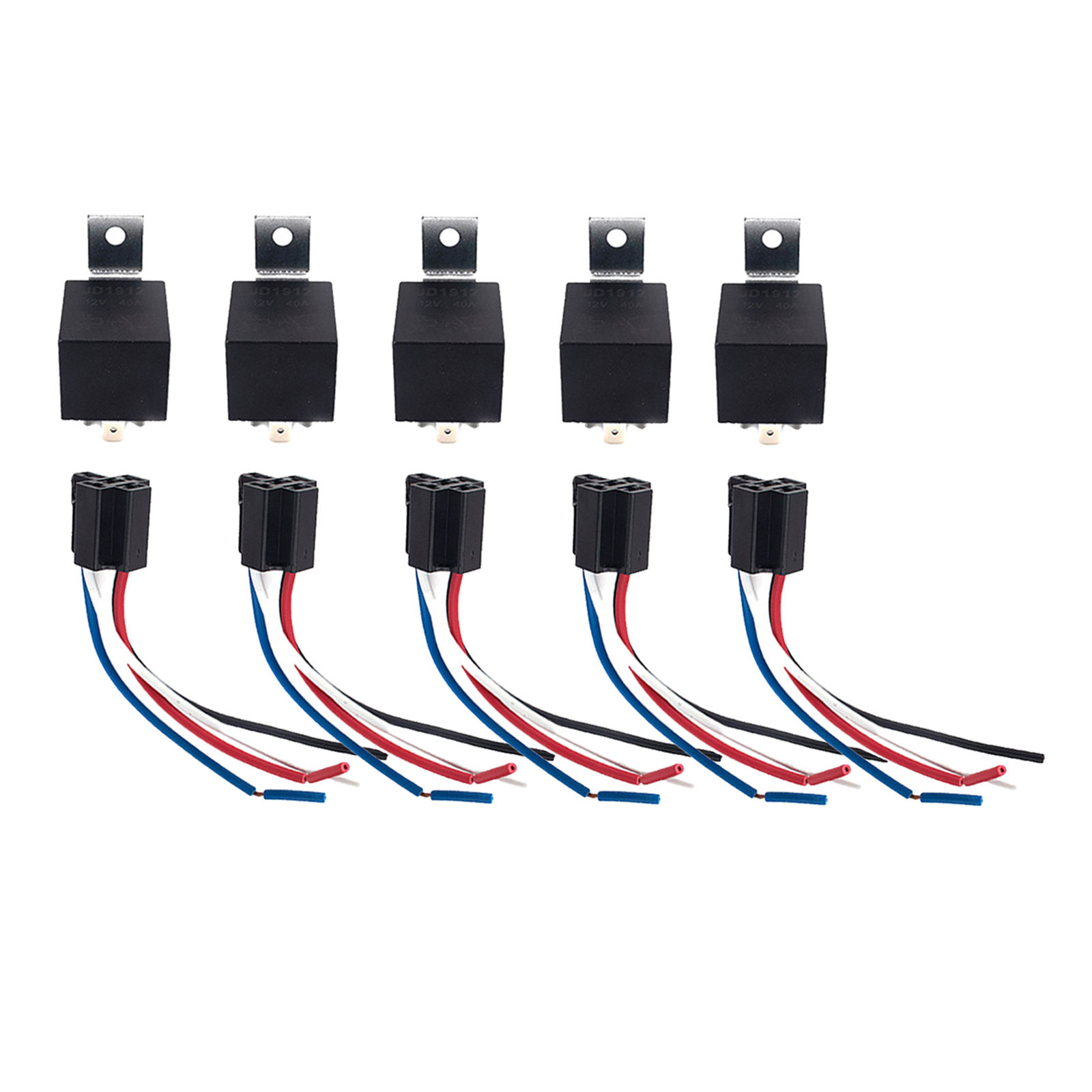 5 Pack 40 AMP 12 V DC Relay and Harness Set 12 AWG Tinned Copper Wires 5-PIN SPDT Bosch Style