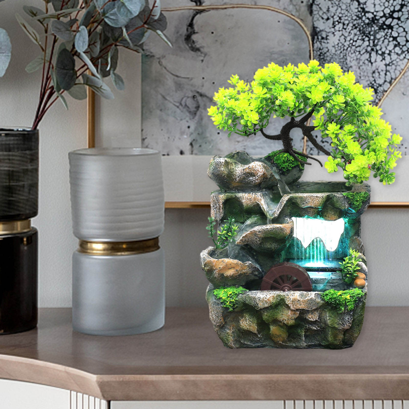 Indoor Tabletop Waterfall Fountain Rockery Bonsai Zen Meditation Relaxation Cascading Water Fountains Ornament