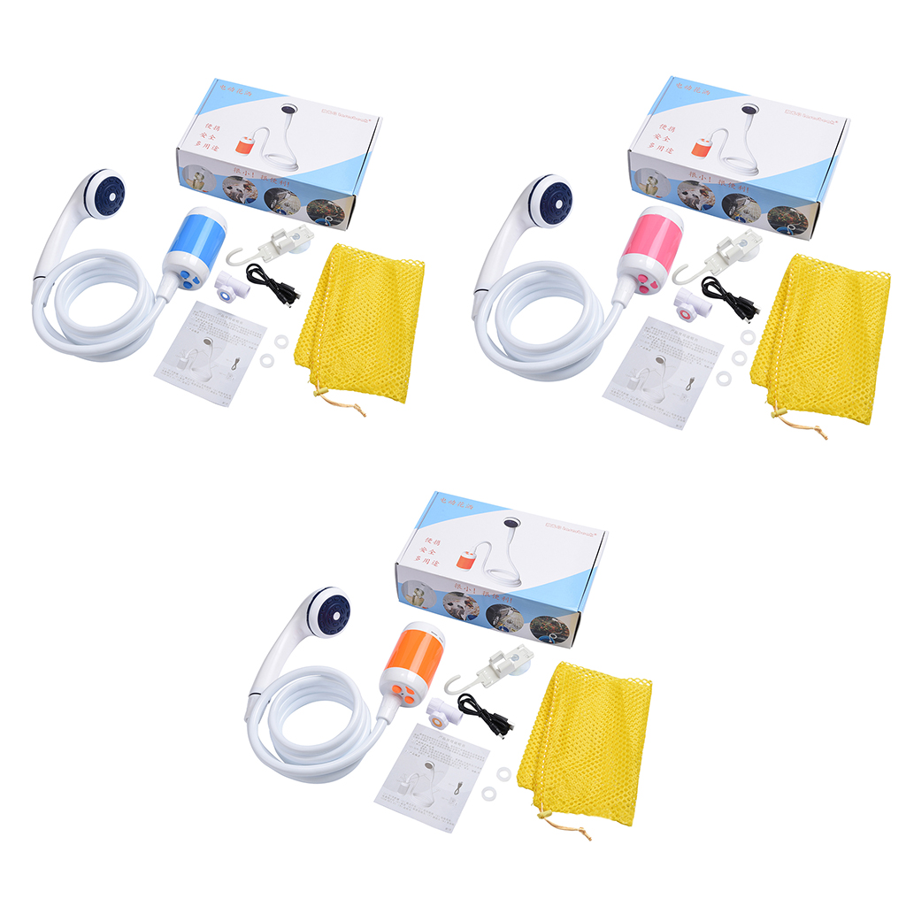 Portable USB Rechargeable Battery Shower Head Nozzles Kit With Hook Pump Hose Simple Shower Outdoor Camping Bathing Shower