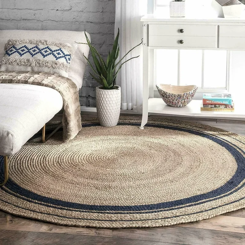 Rug Jute & Denim Handmade Reversible Room Area Rug Modern Carpet Rug Living Rug 