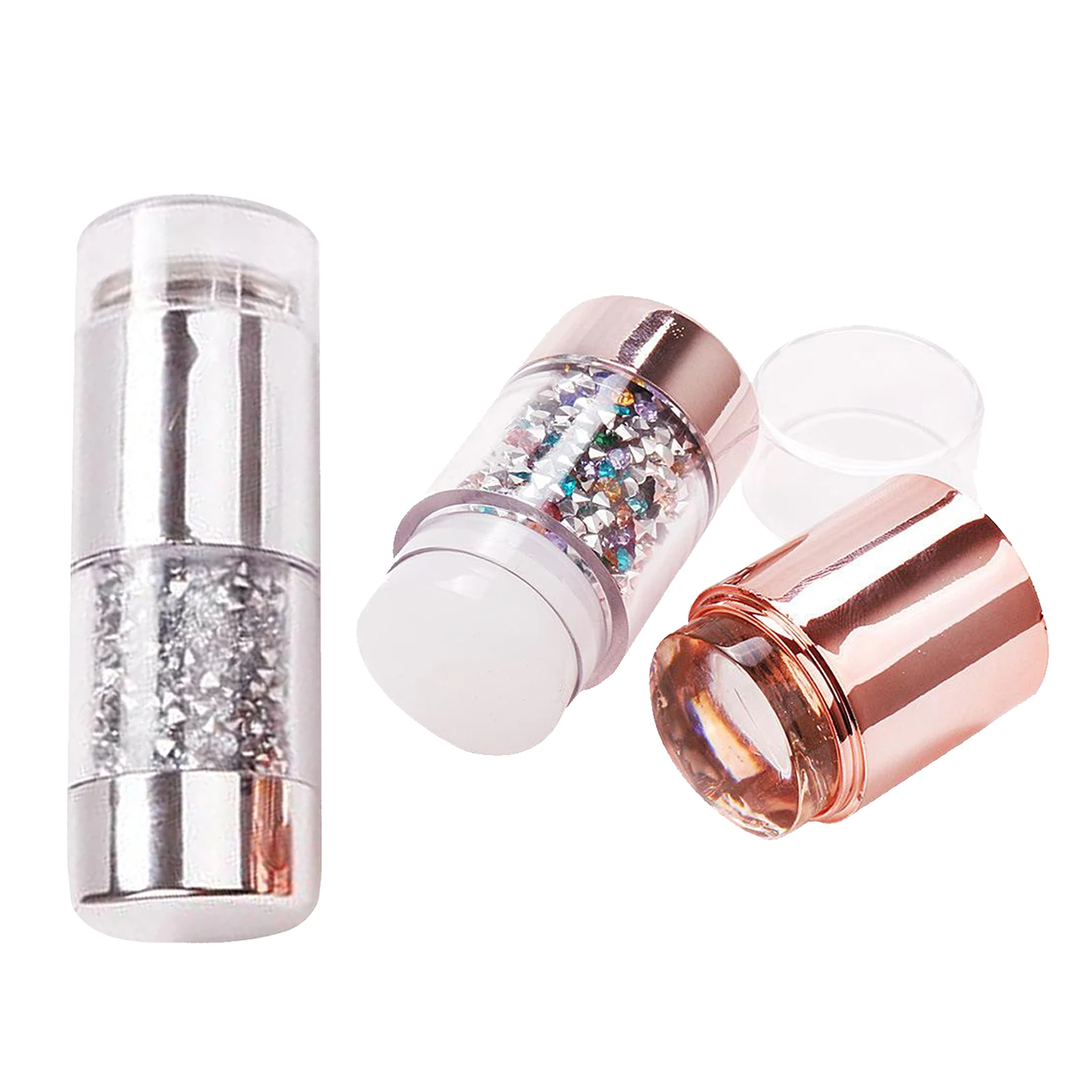 Double-ended Silicone Nail Stamper Stamping Set Jelly Crystal Handle with Cap Nail Art Stamp Image Stencil Scraper Tools