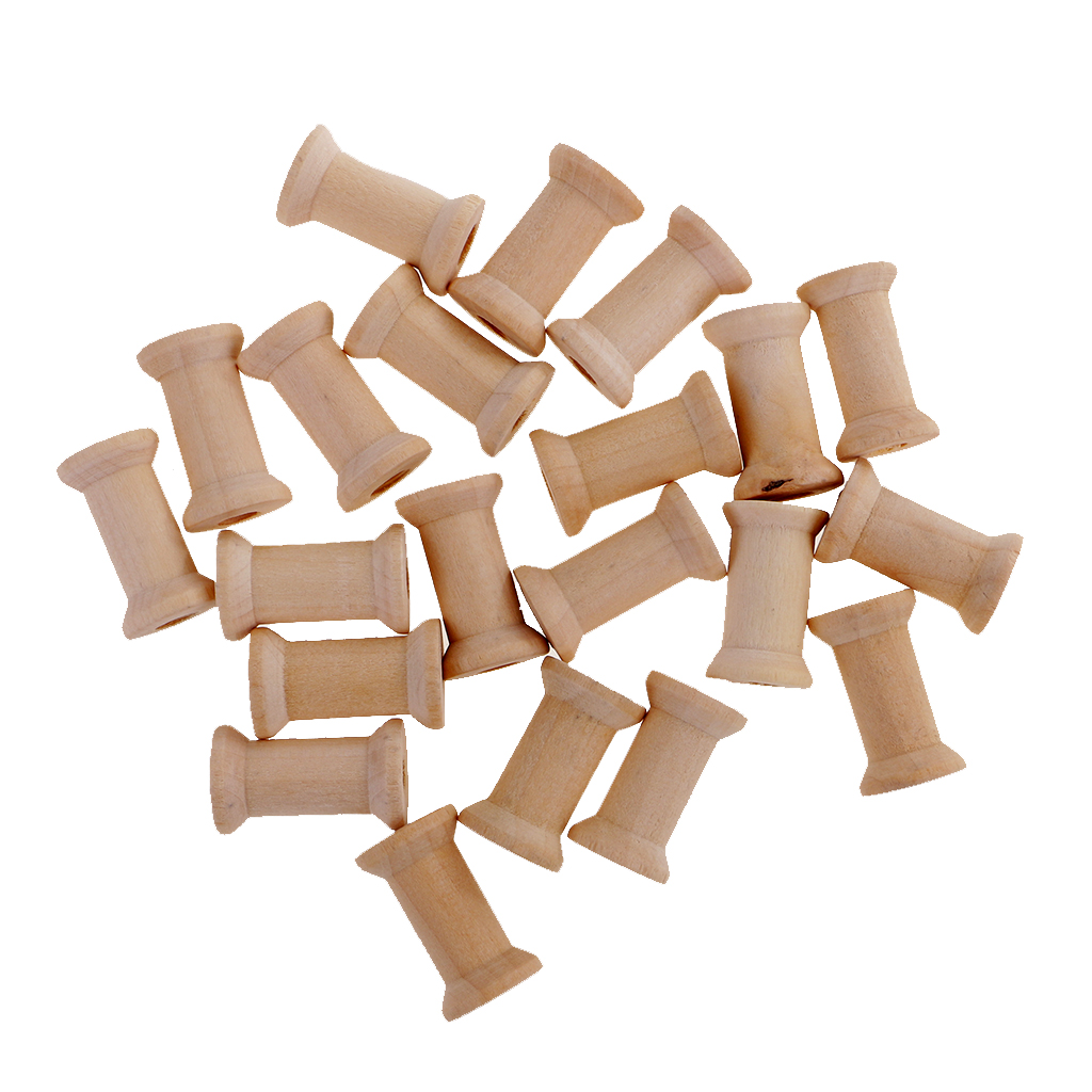 20 Pieces Vintage Natural Wooden Classic Bobbin Empty Thread Spools DIY Coils