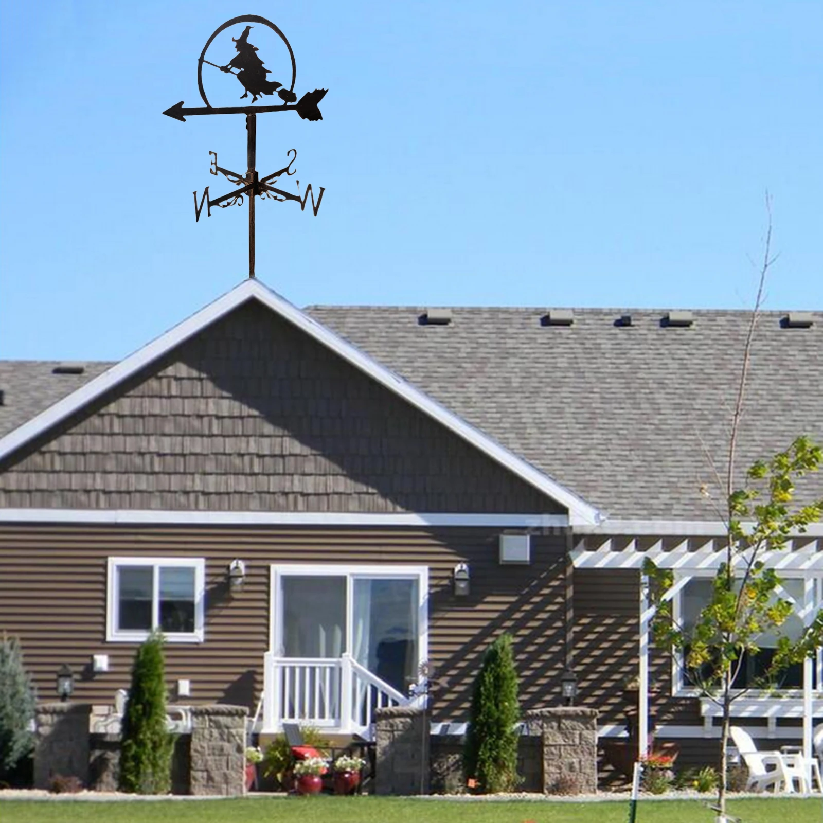 Stainless Metal Witch Weathervane Weather Vane Outdoor Yard Barn Ornament