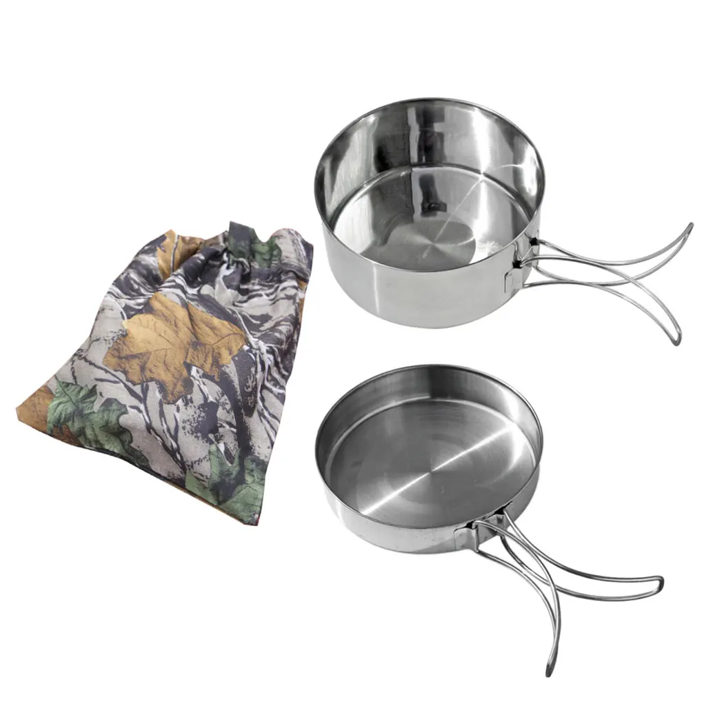 2 Pieces Camping Cookware Mess Kit, Hiking Backpacking Picnic Cooking Equipment Non Stick Pot Pan Set with Foldable Handle