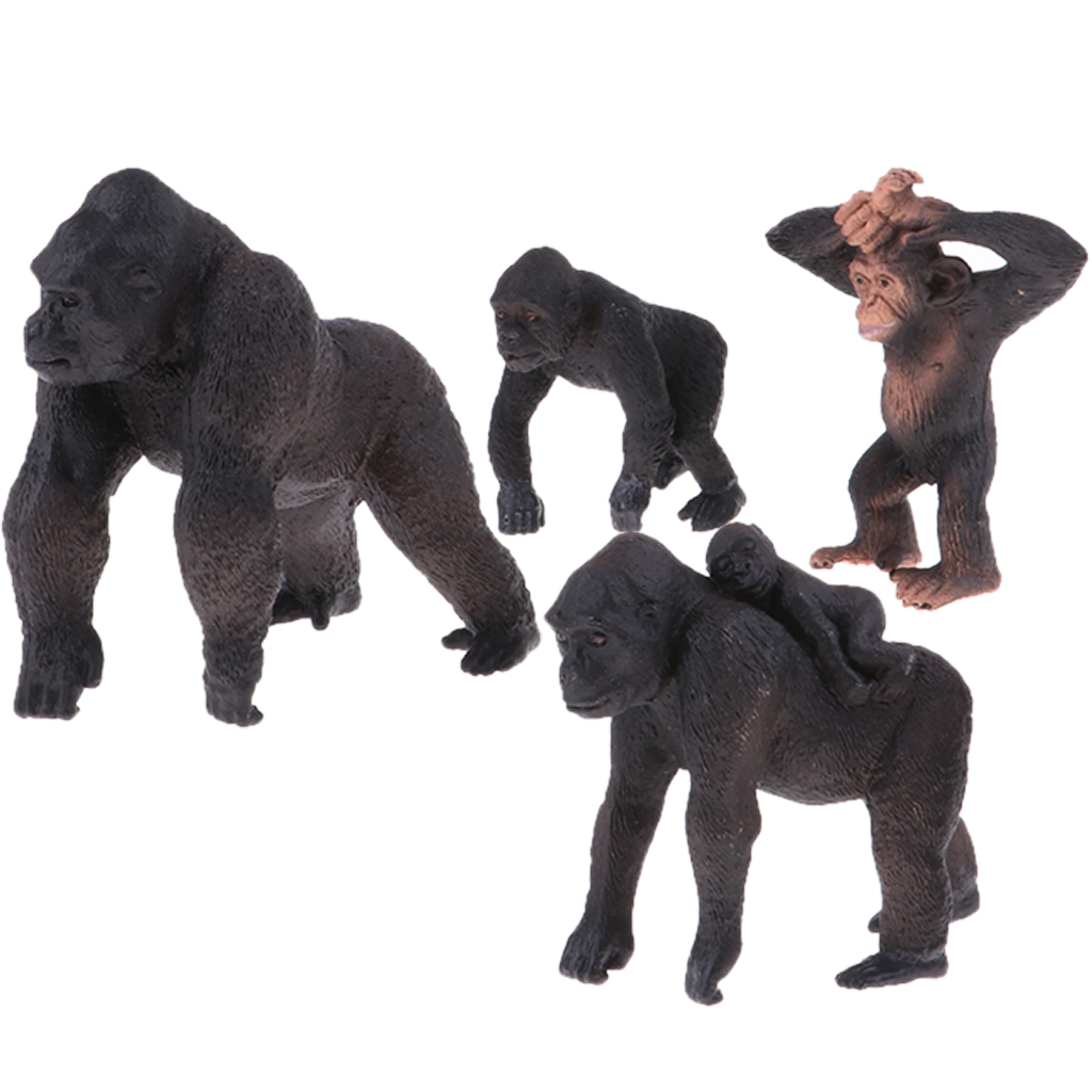 Wildlife Gorilla and Babies – Realistic Hand Painted Toy Figurine Model –