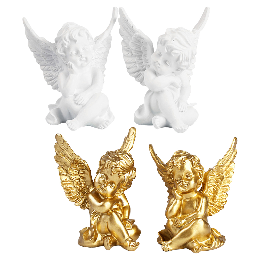 2pcs Garden Ornament Fairy Figurine Cupid Angel Statue Tabletop Cherub Decor