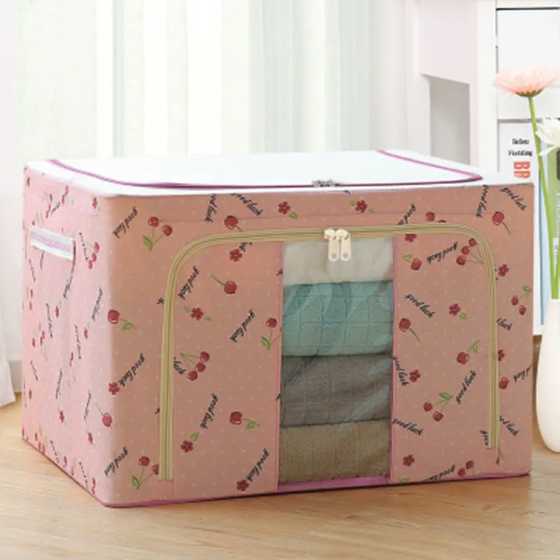Dust Moisture Protection 40X30X20CM JeromKewin Foldable Oxford Fabric Storage Box with Steel Frame for Clothes Bed Sheets Blanket Beige 