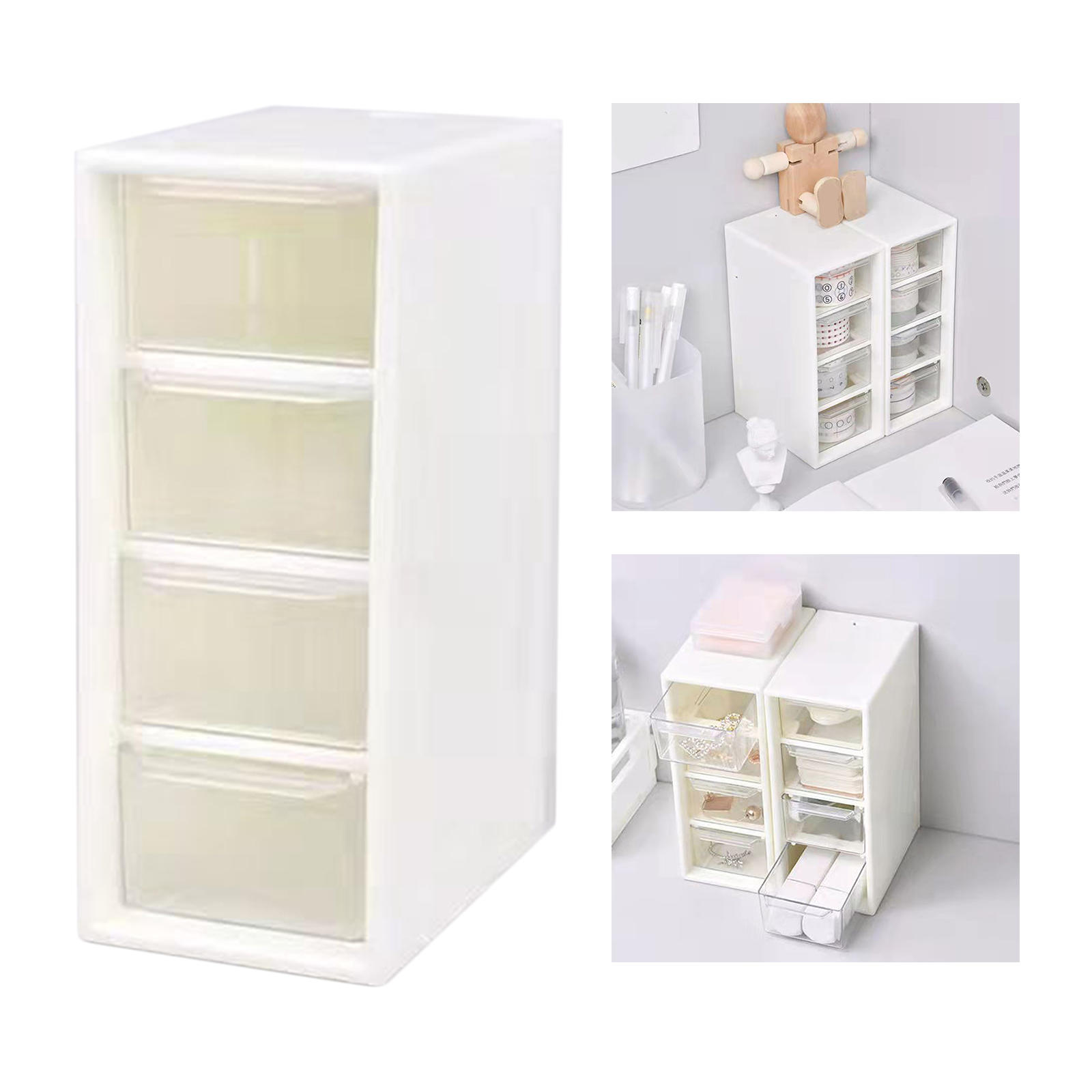 White Desktop Cosmetic Storage Box Container Case 4-Drawers Small Organizer Box for Makeup Jewelry Office Home 15.7x6.5x9.7cm