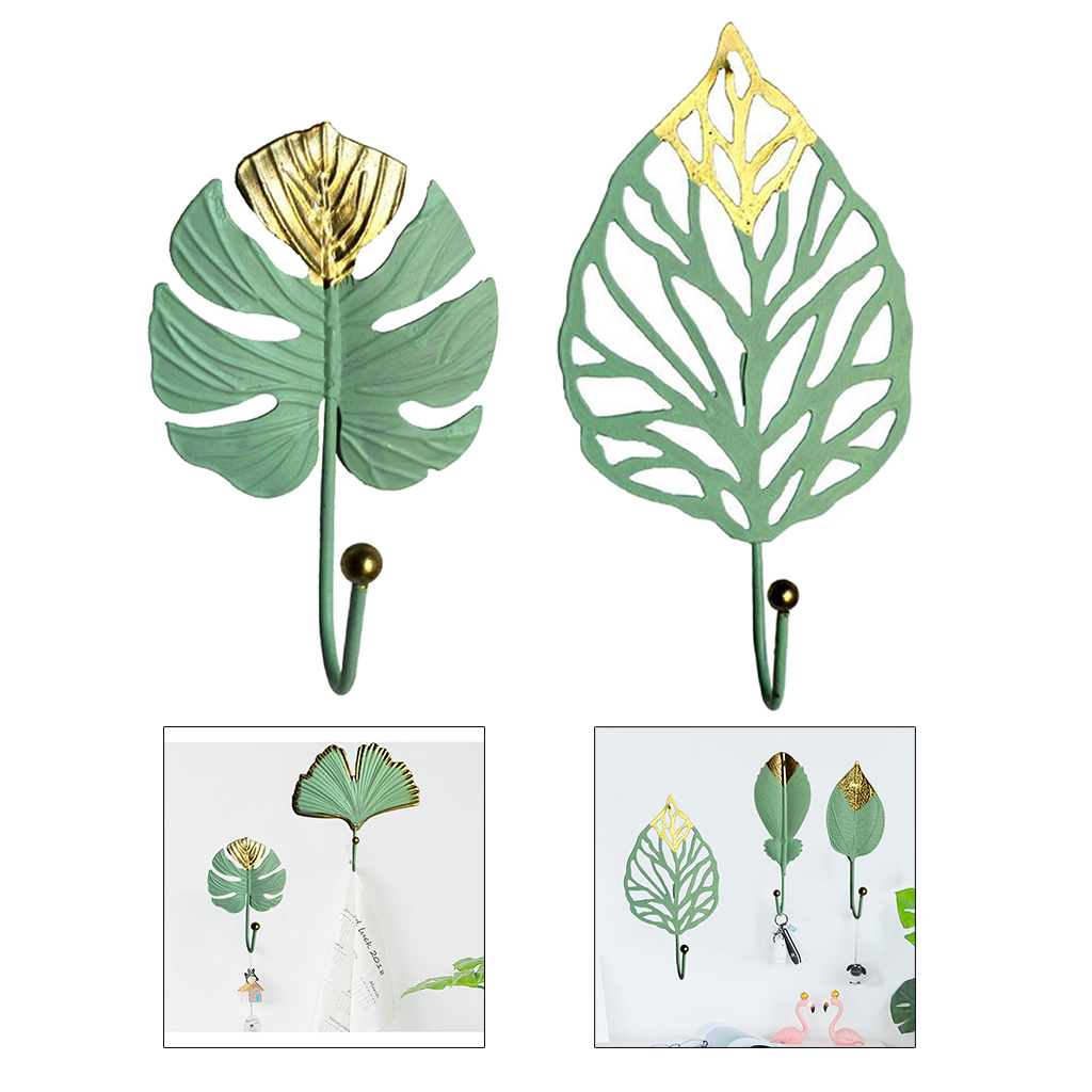 Vintage Green Leaf Iron Wall Hooks Holder Clothes Towel Key Hanger Kitchen Home Wall Decor