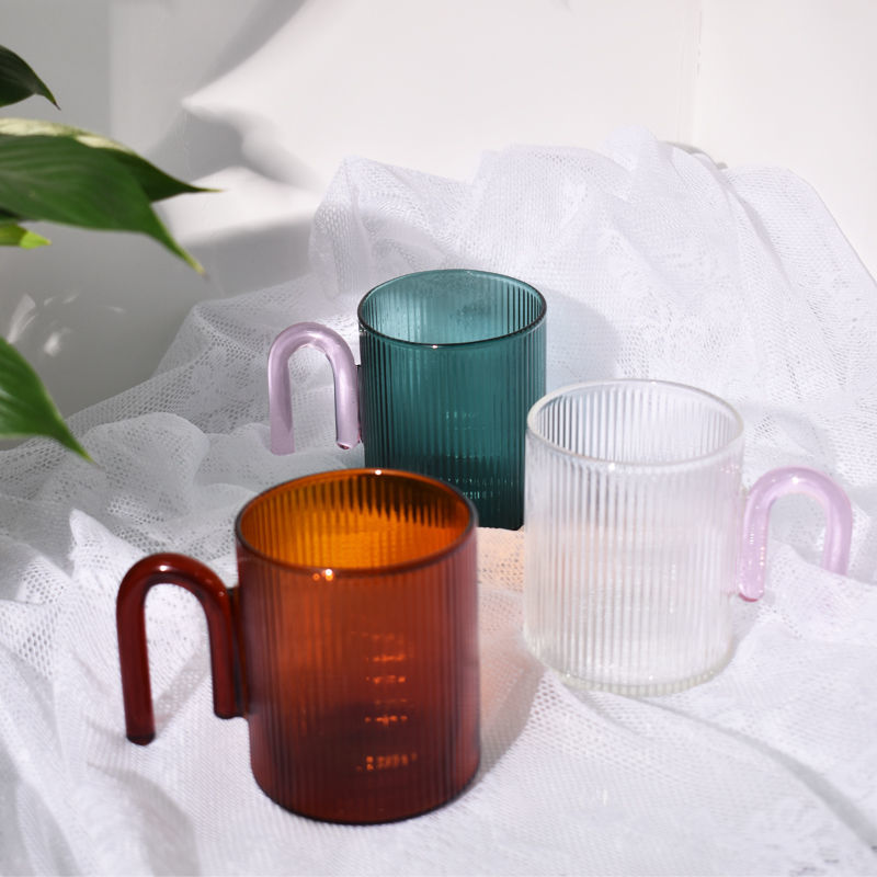 Heat Resistance Glass Mug with Multi-color Handle, Drinkware, Heat Resistant, Milk, Tea, Office Cups, Gift, Decor