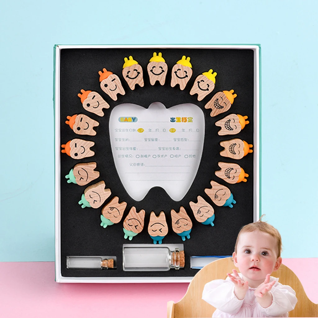 Tooth Shaped Wooden Baby Deciduous Tooth Storage Holder Milk Teeth Organizer
