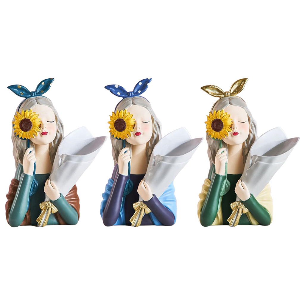 Chic Girl Dry Flower Vase Art Craft Resin Bar Desktop Sculpture Photo Prop