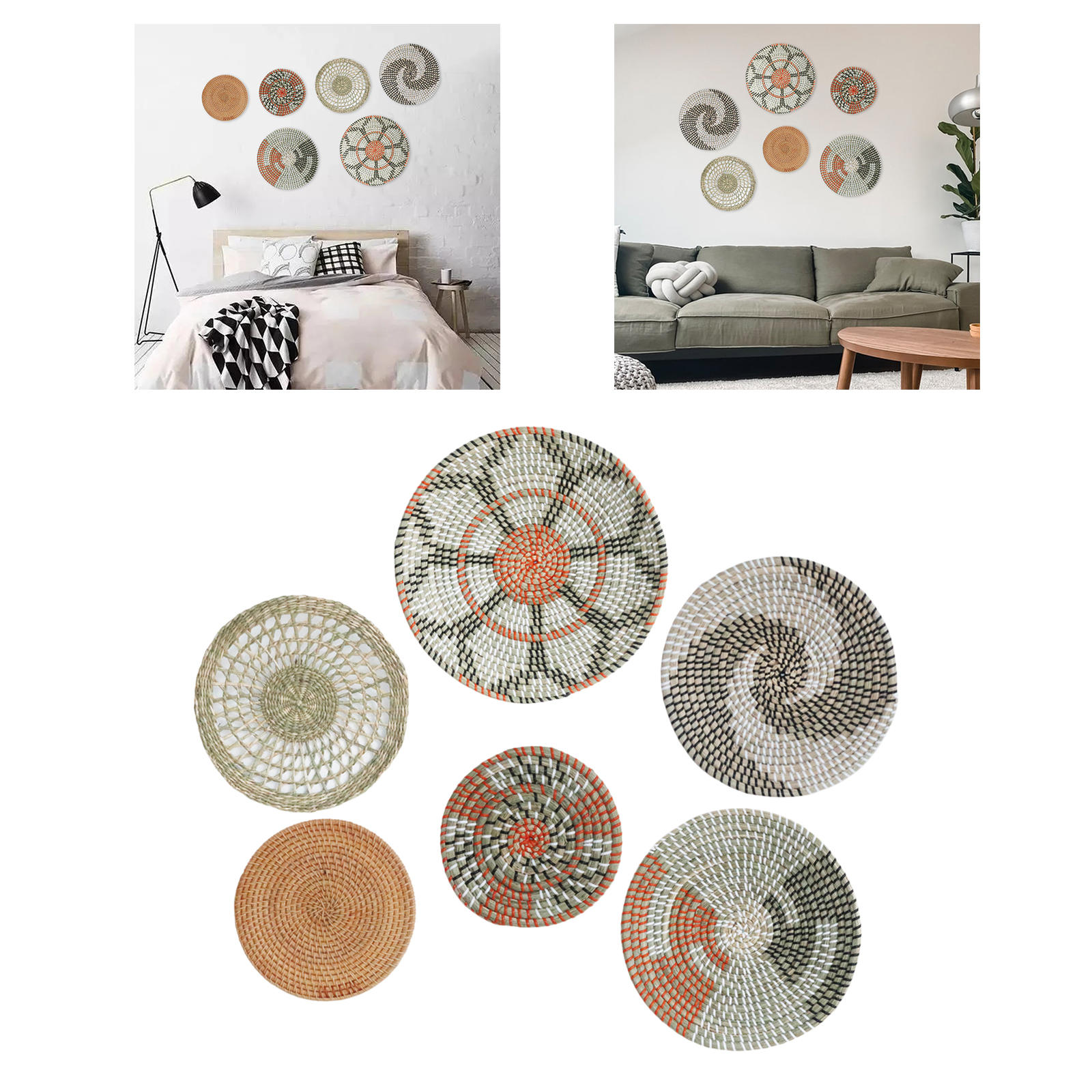 Flat Wicker Wall Decor, Woven Basket Wall Decor from Seagrass, Rustic African Wall Baskets - Gift Idea for Farmhouse Xmas Decor