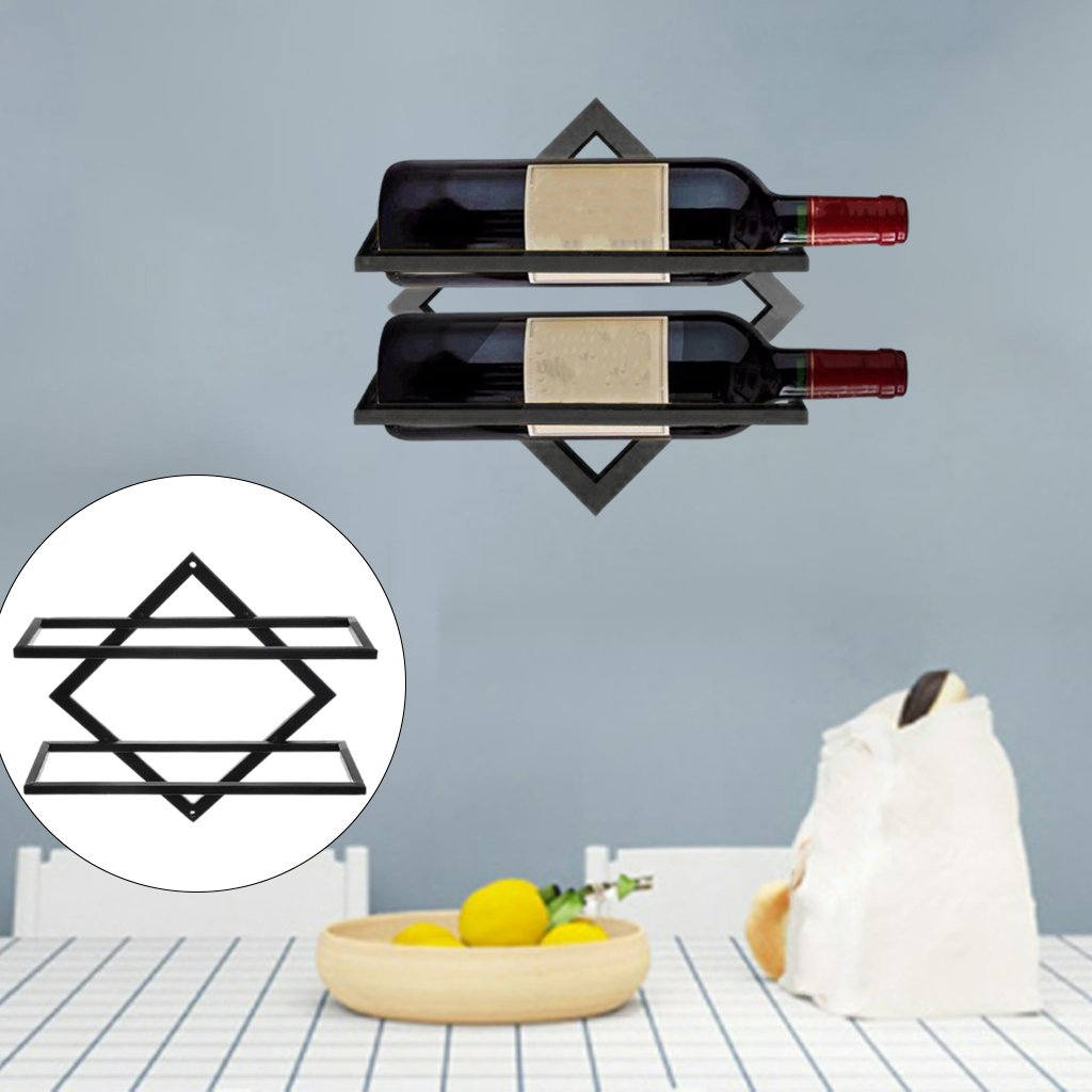 2 Bottle Steel Wall Mounted Wine Holder Simple Hanging Wine Rack Storage Holder Shelf Bar Kitchen Rack Bottle Display Stand