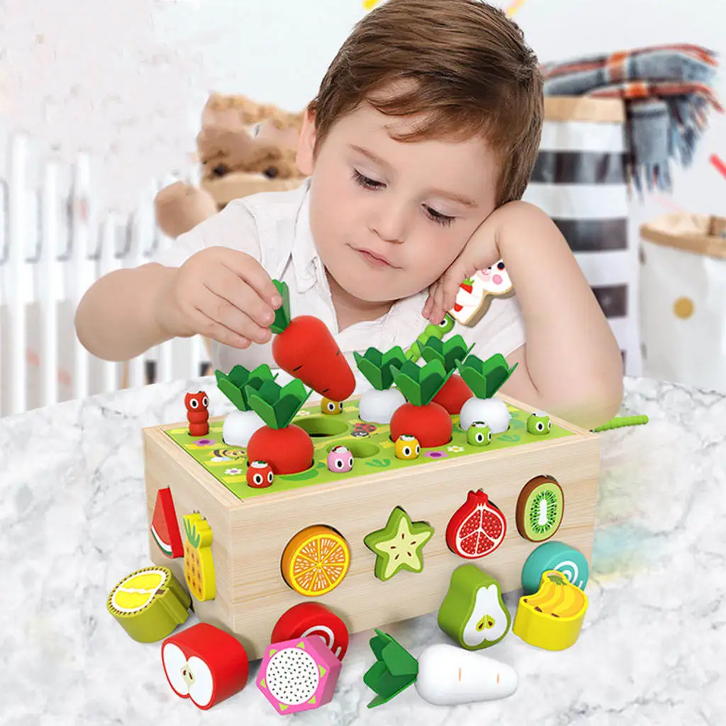 Wooden Toys Farm Orchard Colorful Shape Sorter for Shape Matching Toddler