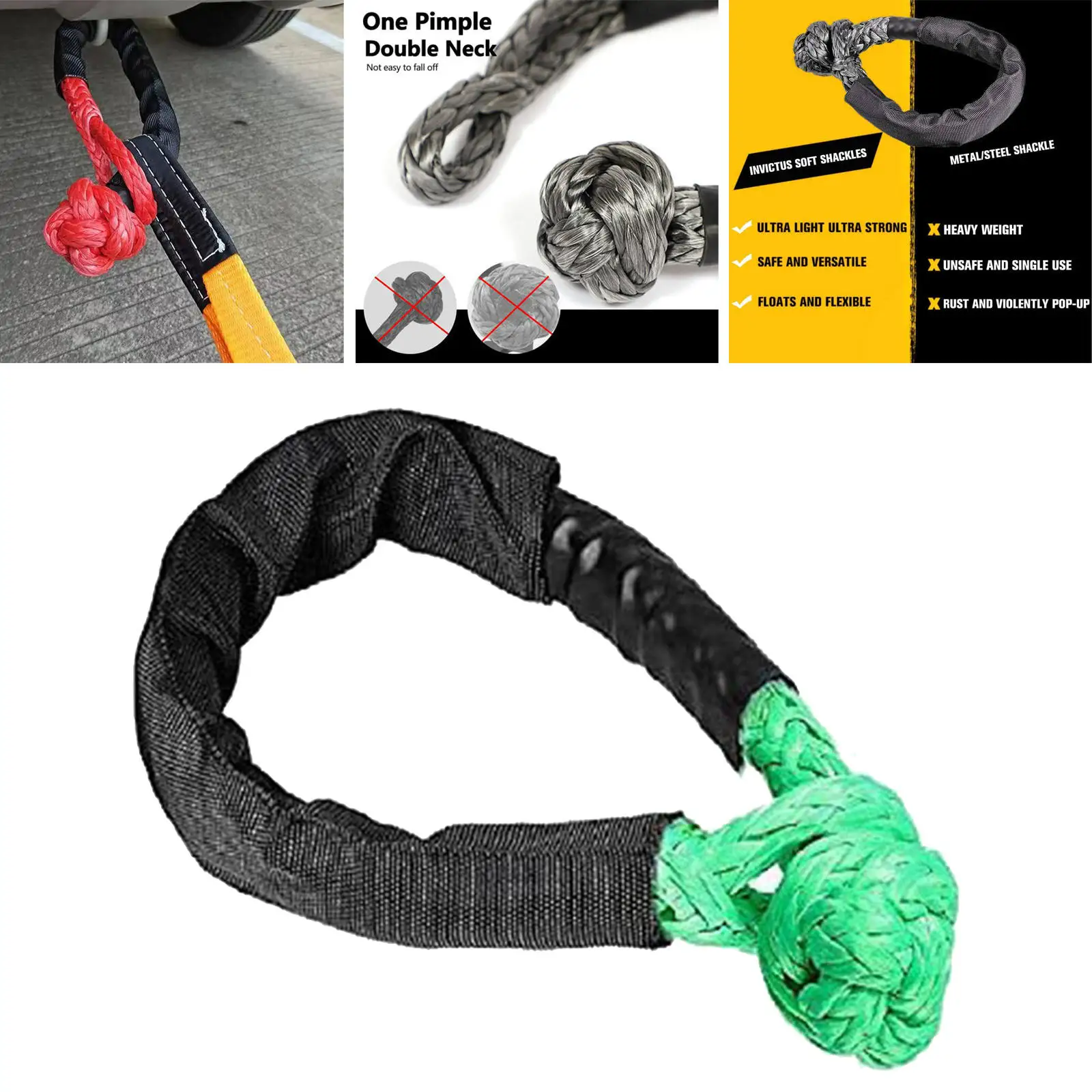 Soft Shackle Rope with Protective Sleeve for Vehicle Recovery Soft Shackle Synthetic Rope