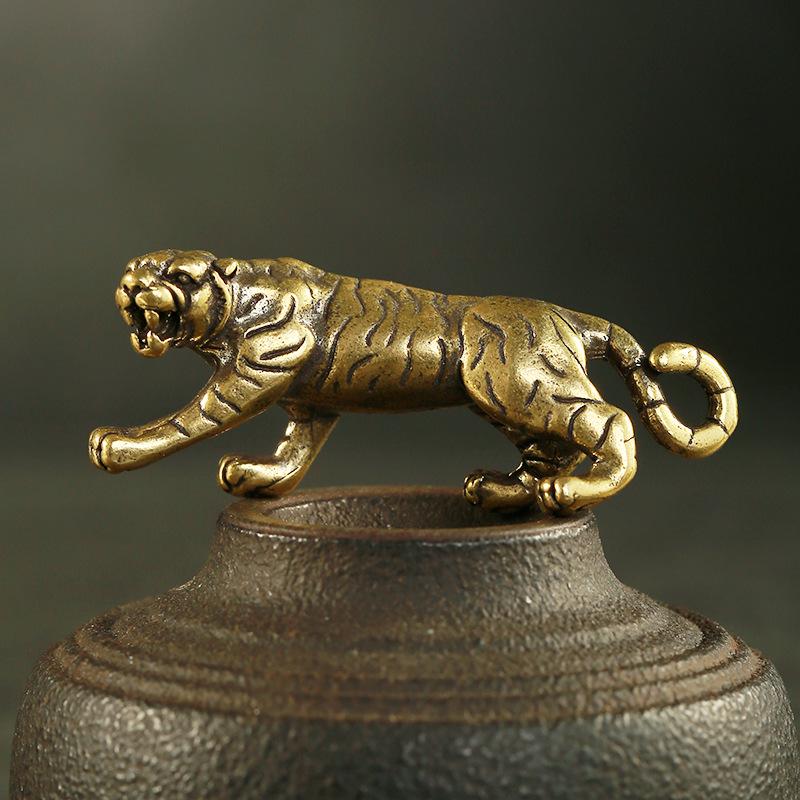 Antike Kupfer Tiger König Figuren Home Decor Zubehör Vintage Messing Tier Berg Ornamente Schreibtisch Dekorationen – Detail 6