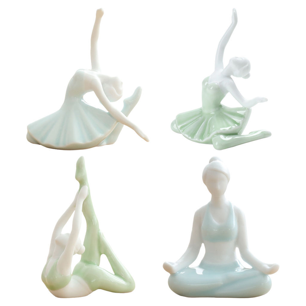Delicate Yoga Girl Decor Statue for Home Office Bookshelf TV Stand Decoration Ceramic Yoga Pose Sculpture Crafts Gift
