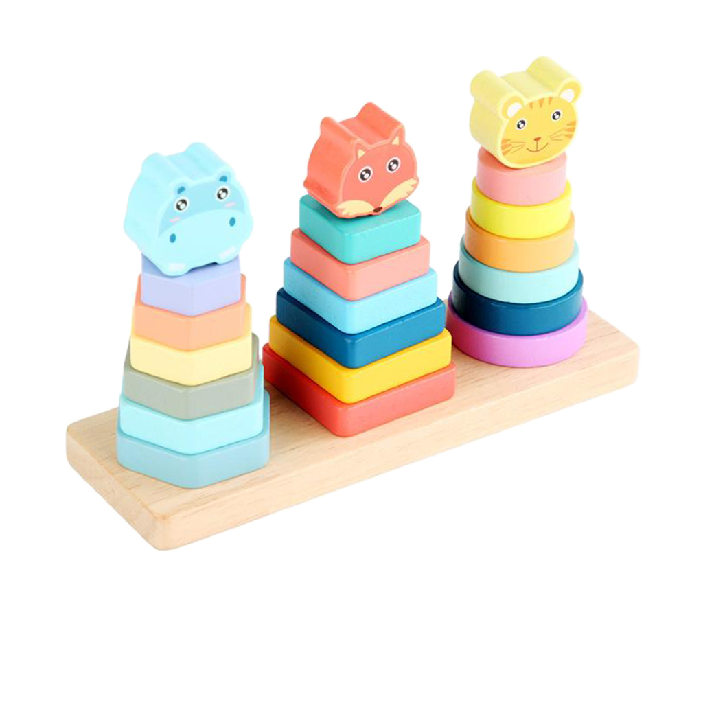 Kids Wood Stacking Geometric Blocks Set   Early Learning Toys Puzzle