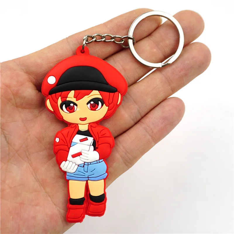 Anime Cells at Work Keychain Japanese Souvenir PVC Key Chains Red White Blood Cell Itabag Japan Keychains Bag Car Hanging Key Souvenirs Accessories
