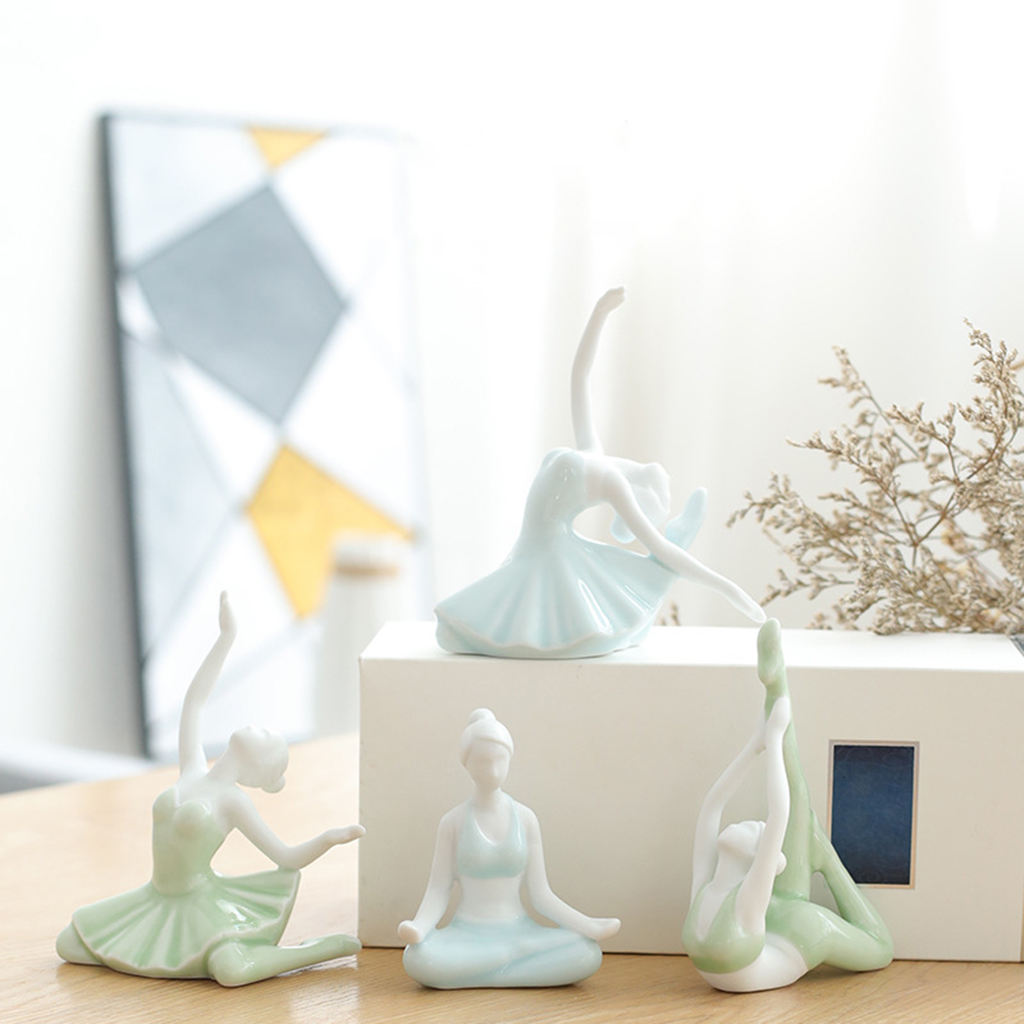 Delicate Yoga Girl Decor Statue for Home Office Bookshelf TV Stand Decoration Ceramic Yoga Pose Sculpture Crafts Gift