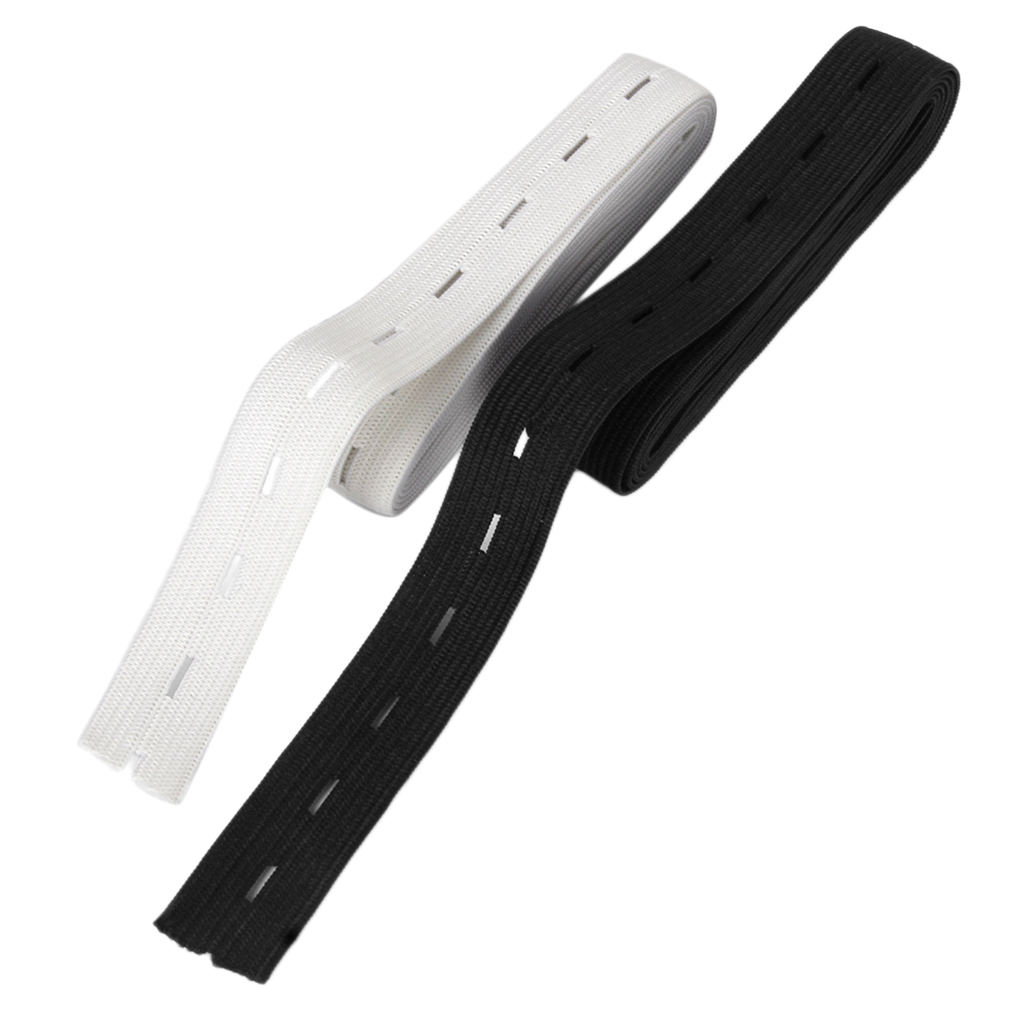 2x Knit Stretchable Sewing Bands Buttonhole Belt 3/4 Inch Black & White