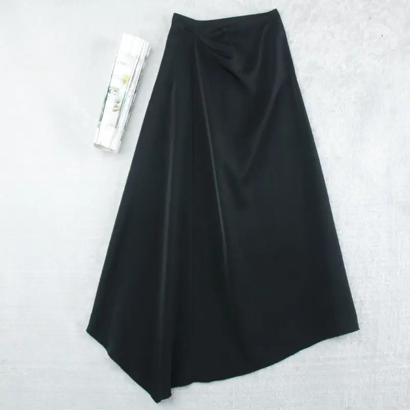 maxi skirt Long Skirts for Women 2021 Summer Korean Fashion High Waist Satin Elegant Irregular Green Skirt Office Lady Jupe Femme Y361 white pleated skirt