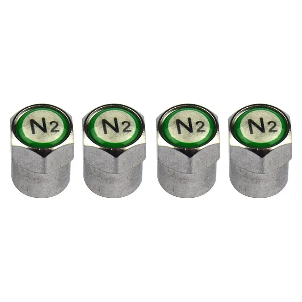 Set of 4 Nitrogen N2 Green Copper Tire Stem Valve Caps Covers Dustproof and waterproof metal dustproof design