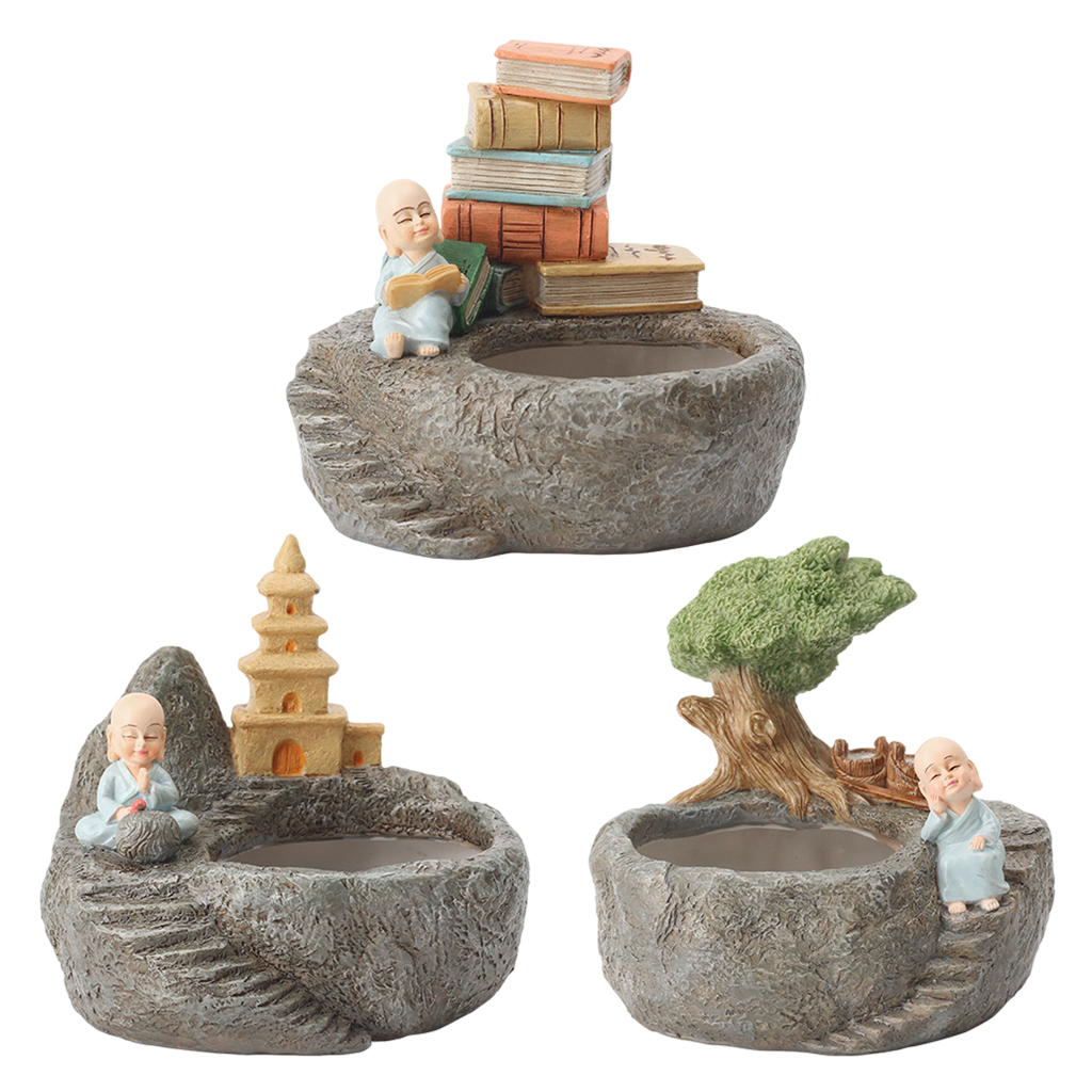 Flower Pots, Little Monk Resin Plant Pots Desktop Monk Planters Plant Succulent Pot Indoor Plants Cactus for Home Office Indoor
