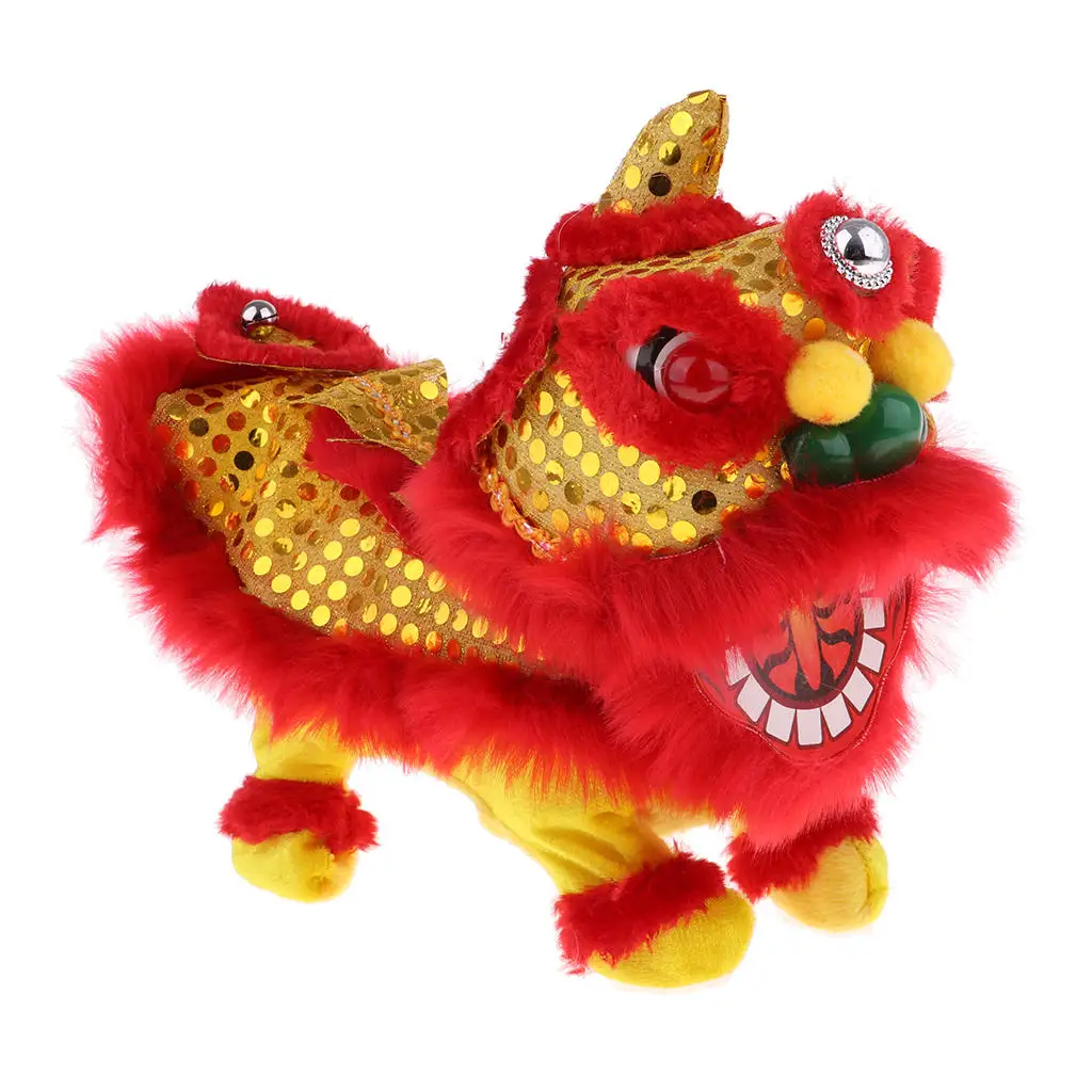 Vintage Chinese Electric Plush Walking Sound Lion Doll Home Decor Children Toy as described red