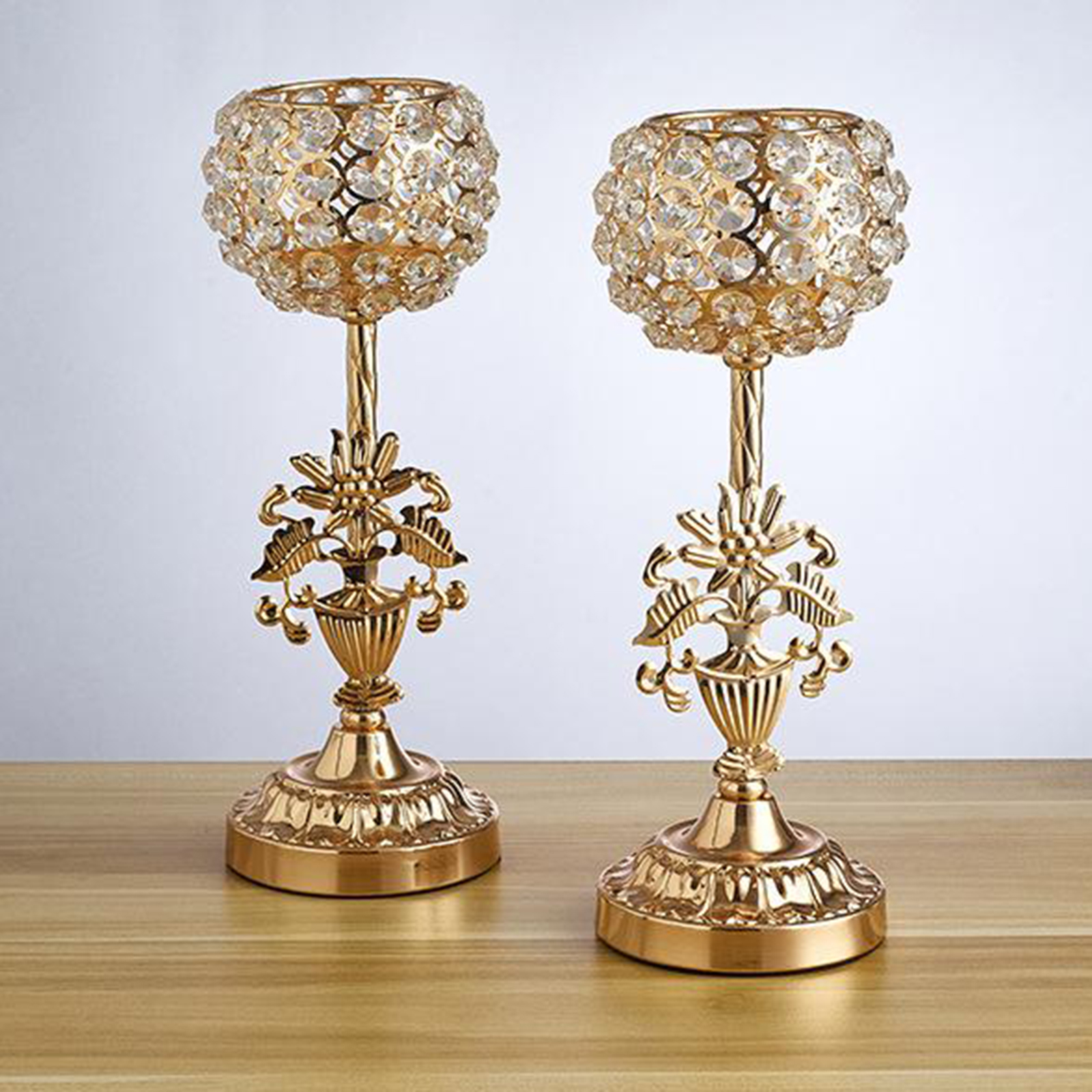 2x Gold Crystal Candlestick Candle Holder Candelabra Wedding Decor Metal