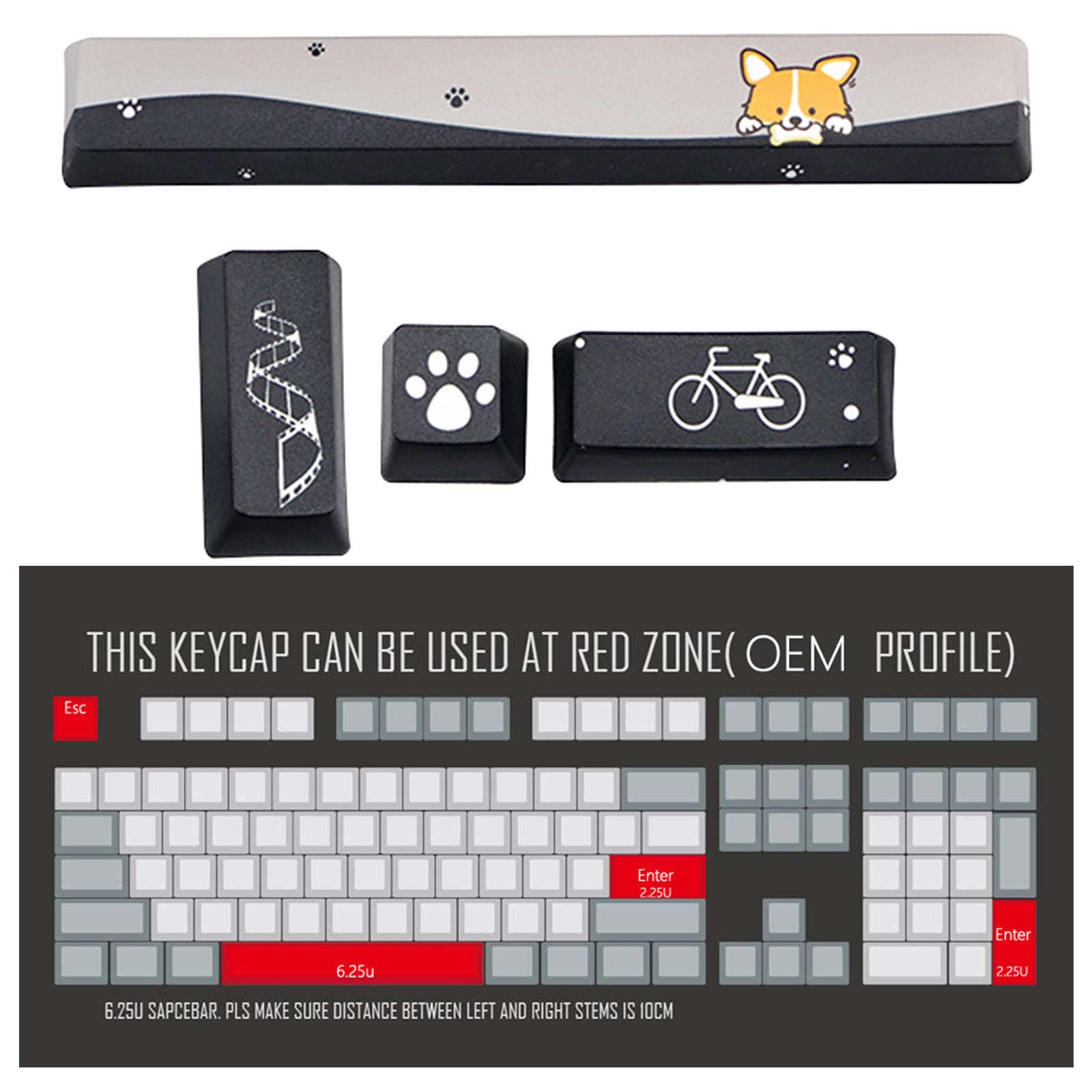 4pcs Keycaps Set PTB PC DIY Gaming Mechanical Keyboard Space Keycap ESC