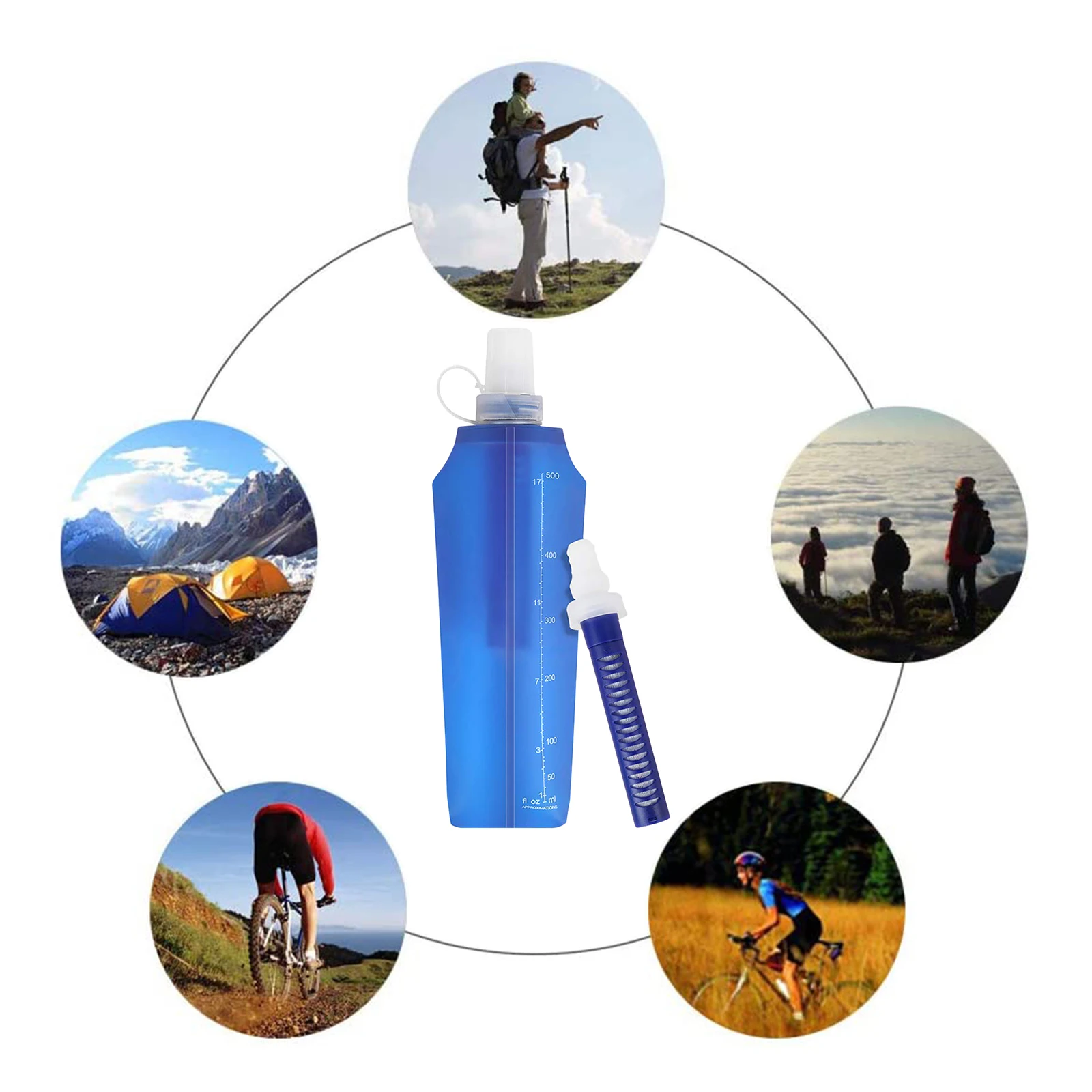 Water Filter Bag Collapsible Flexible Outdoor Water Filtration Bottle for Outdoor Emergency Survival Camping Hiking